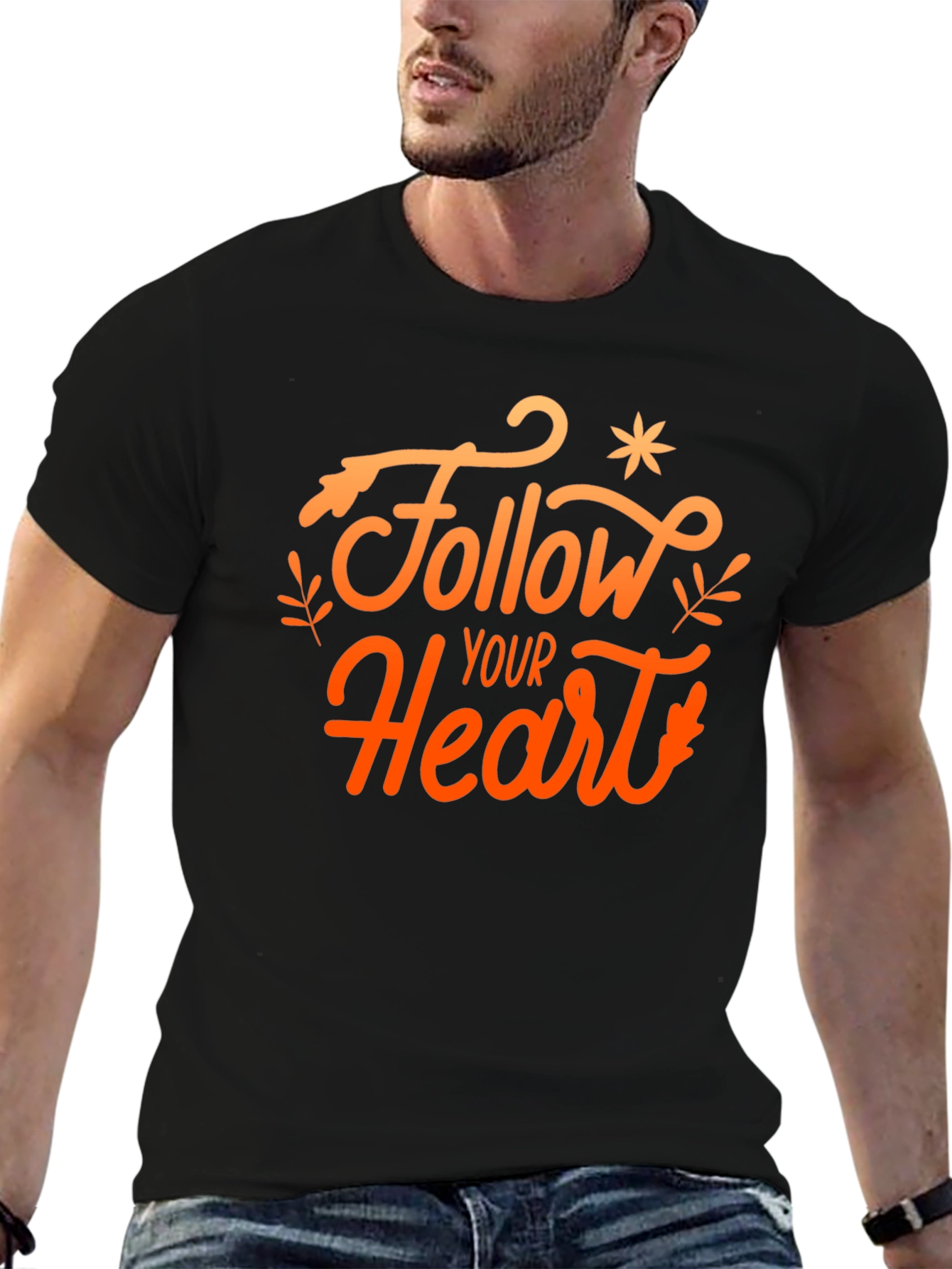 Follow Your Heart Black Graphic T-Shirt