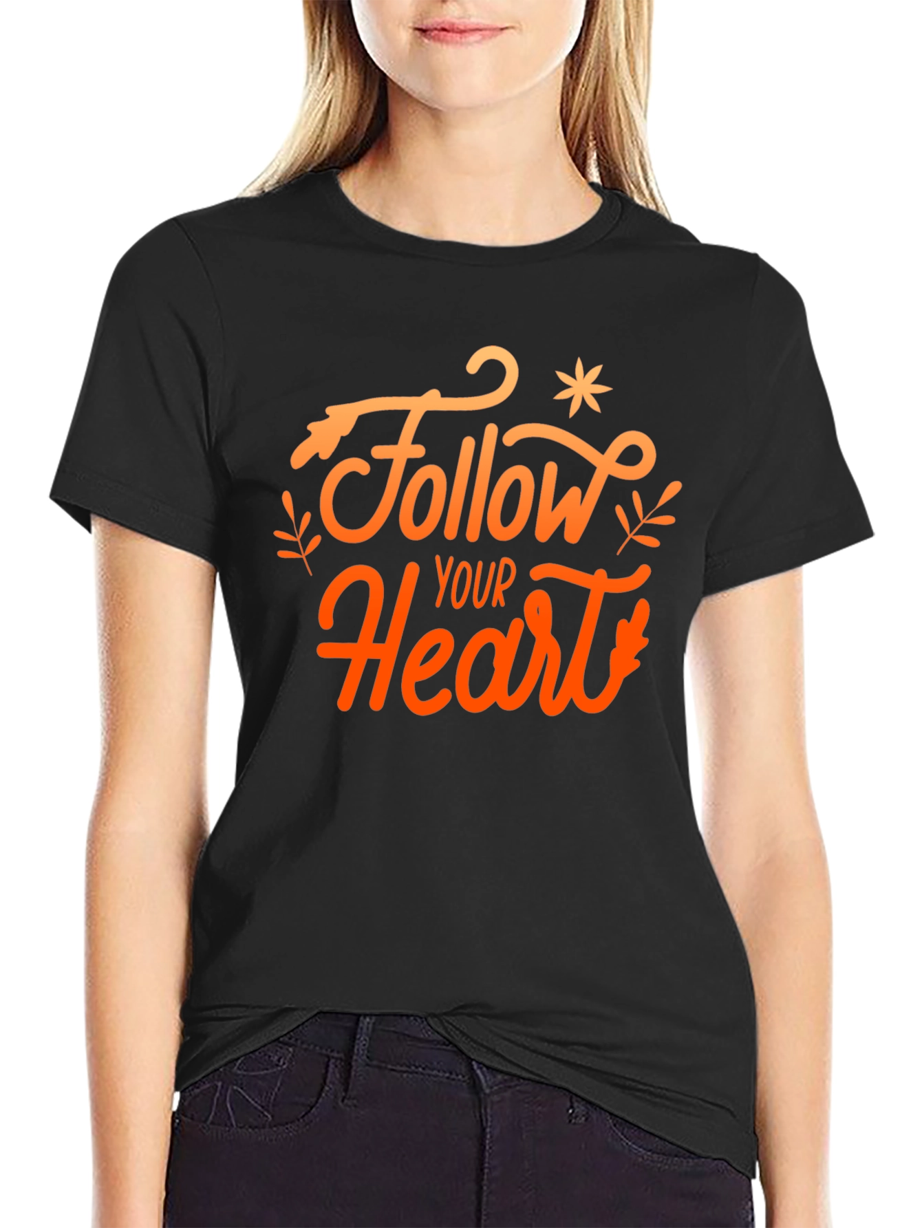 Follow Your Heart Black Graphic T-Shirt