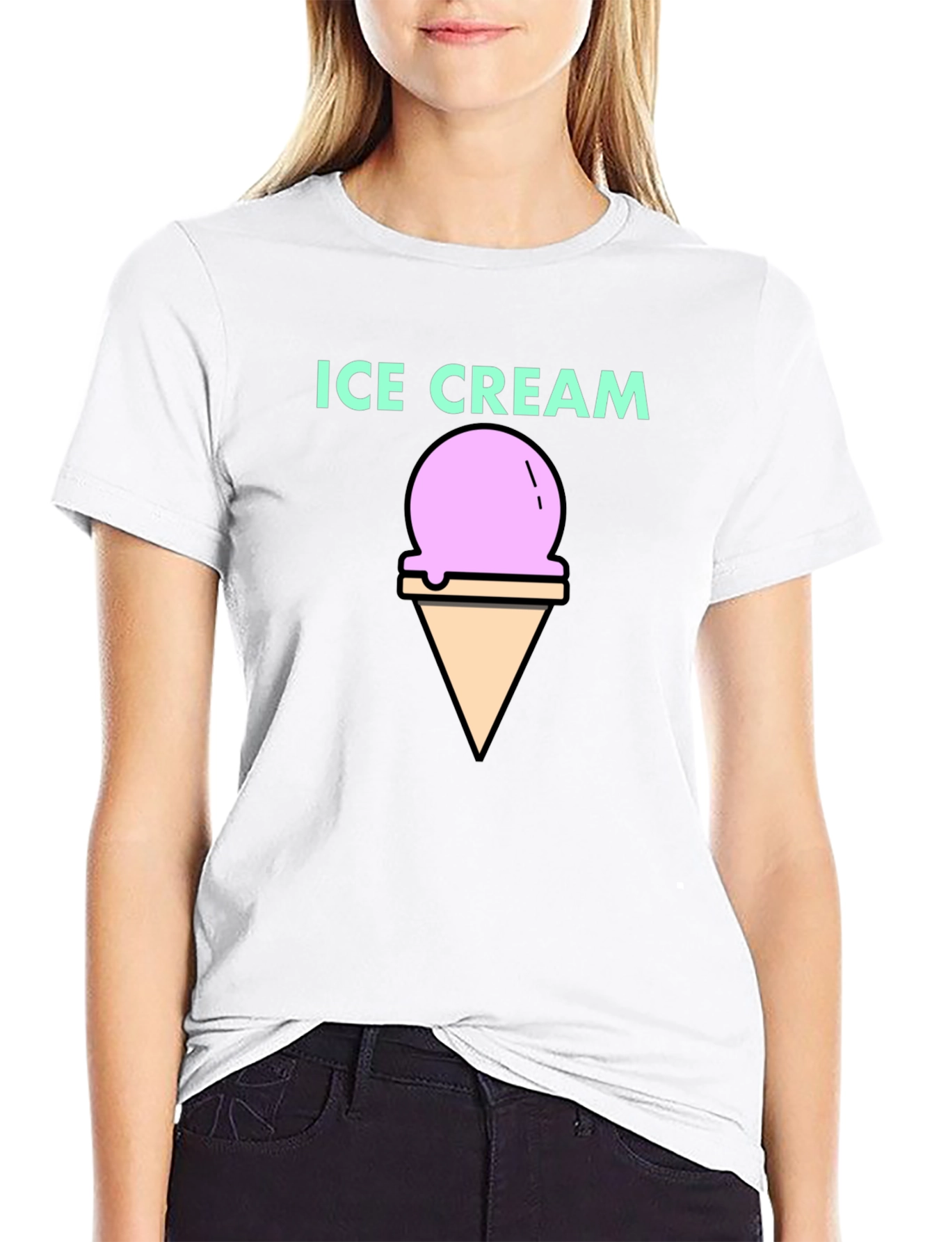 Ice Cream Graphic Tee - Black Cotton T-Shirt