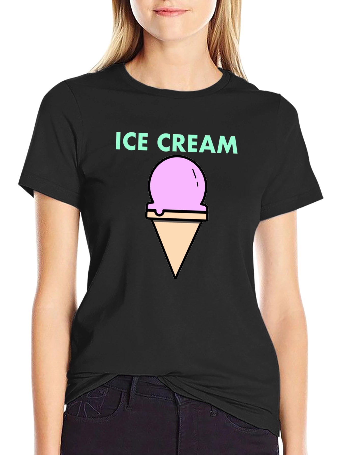 Ice Cream Graphic Tee - Black Cotton T-Shirt