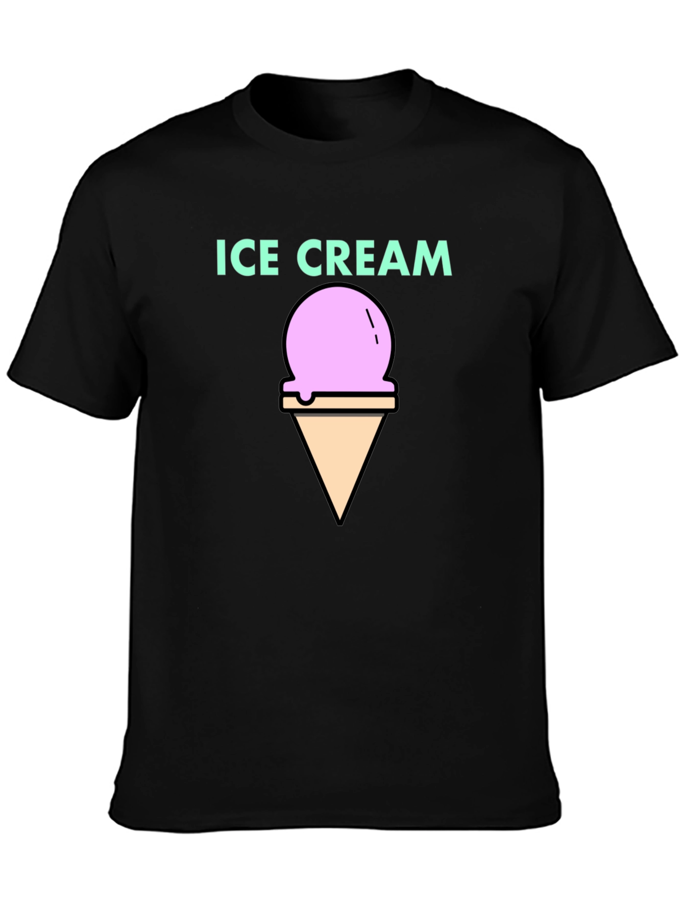 Ice Cream Graphic Tee - Black Cotton T-Shirt