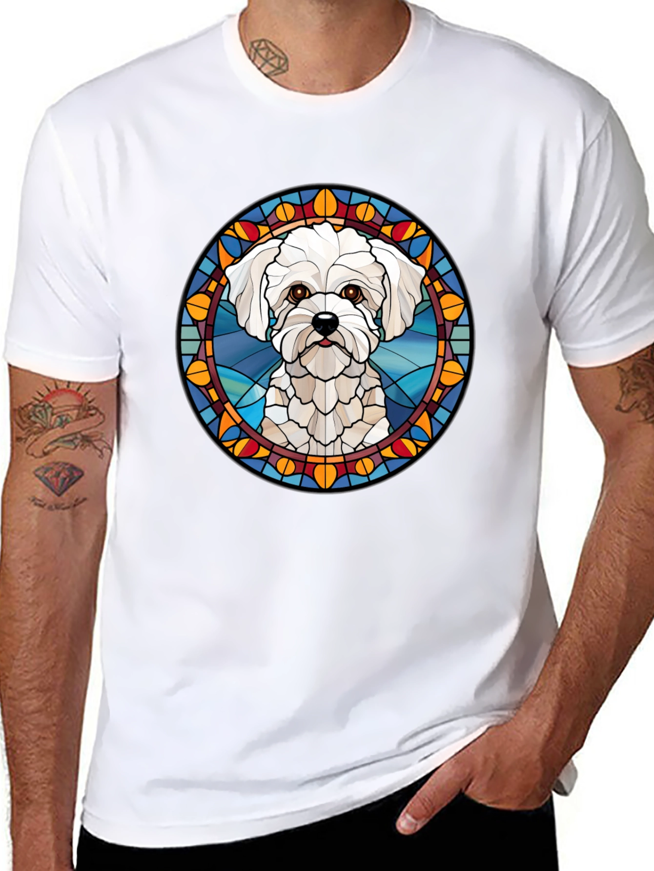 Stained Glass Maltese Dog T-Shirt
