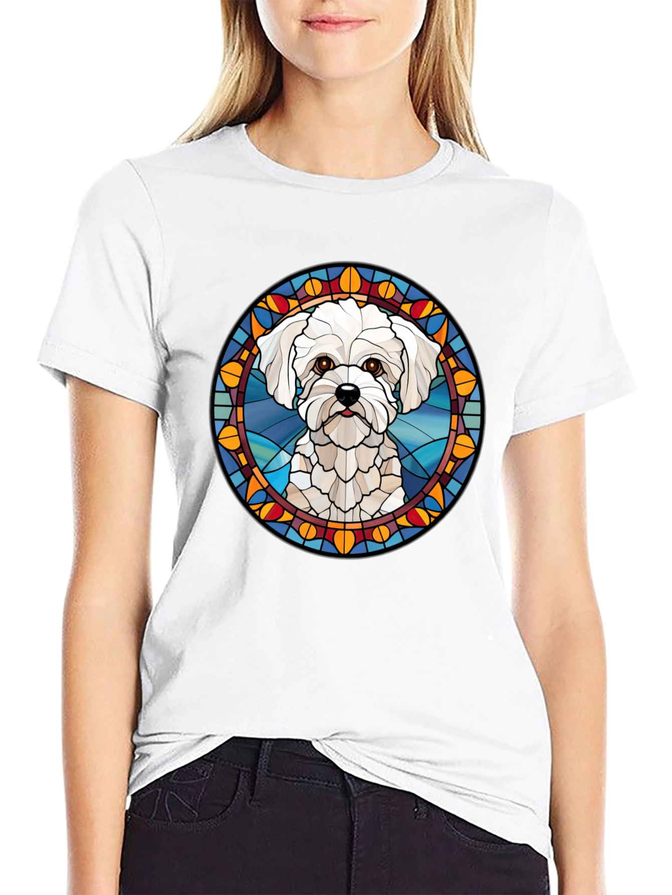 Stained Glass Maltese Dog T-Shirt