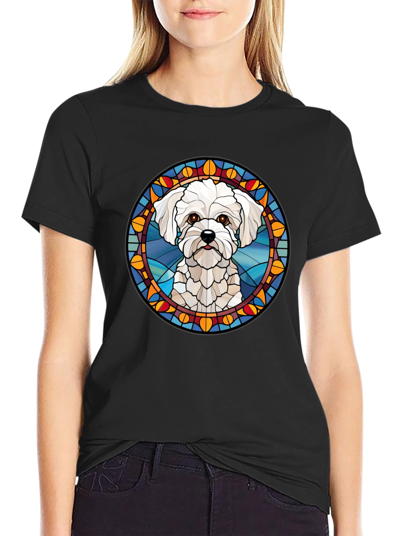 Stained Glass Maltese Dog T-Shirt