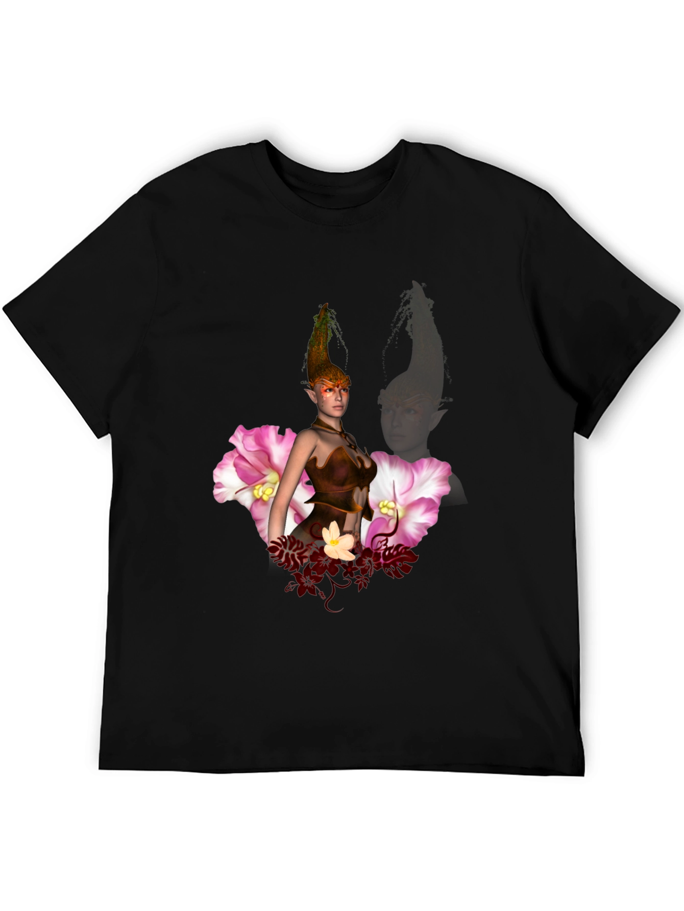 Mystic Elf Graphic Print Black T-Shirt