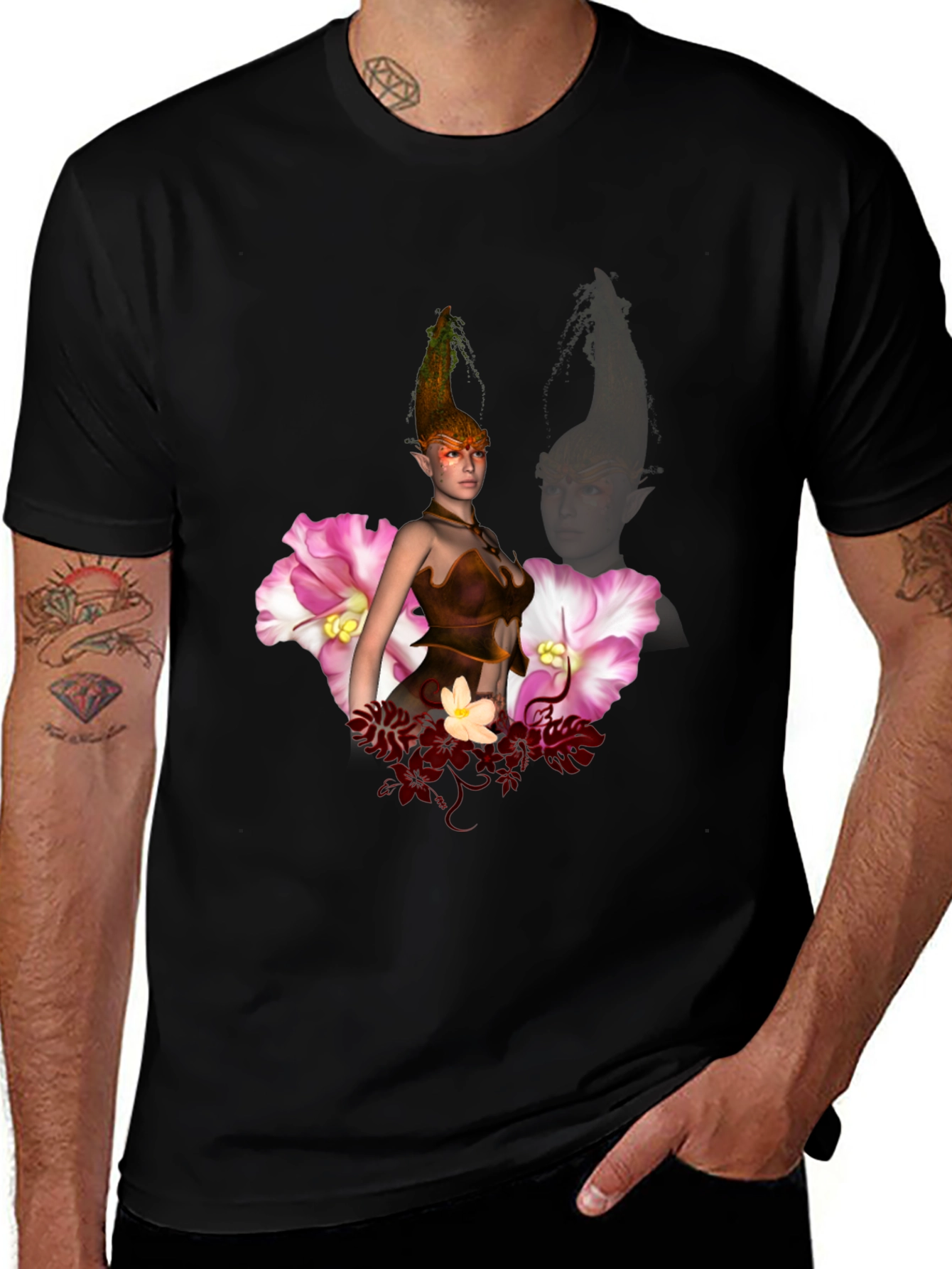 Mystic Elf Graphic Print Black T-Shirt