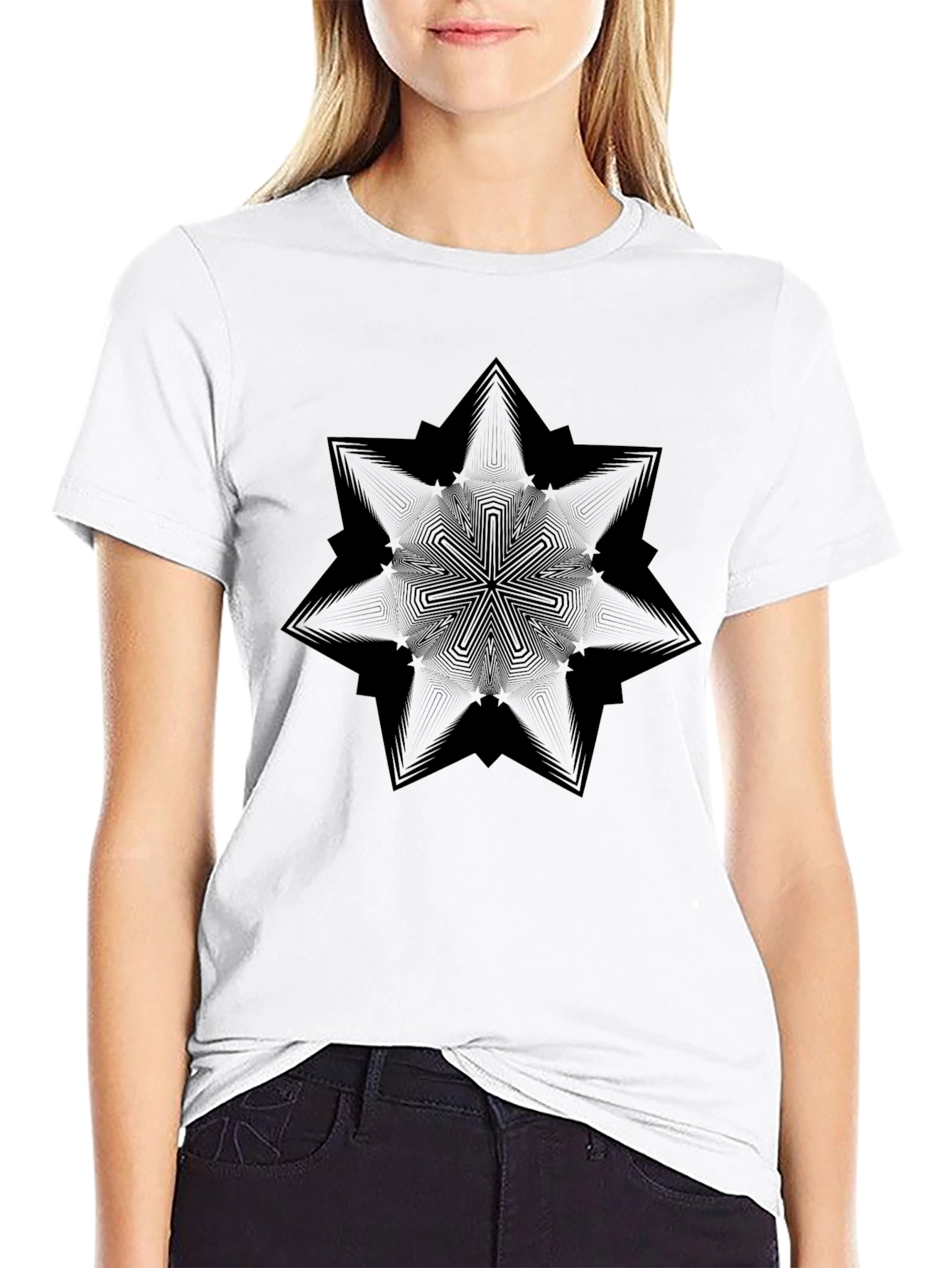Geometric Star Graphic Tee - Modern Black T-Shirt