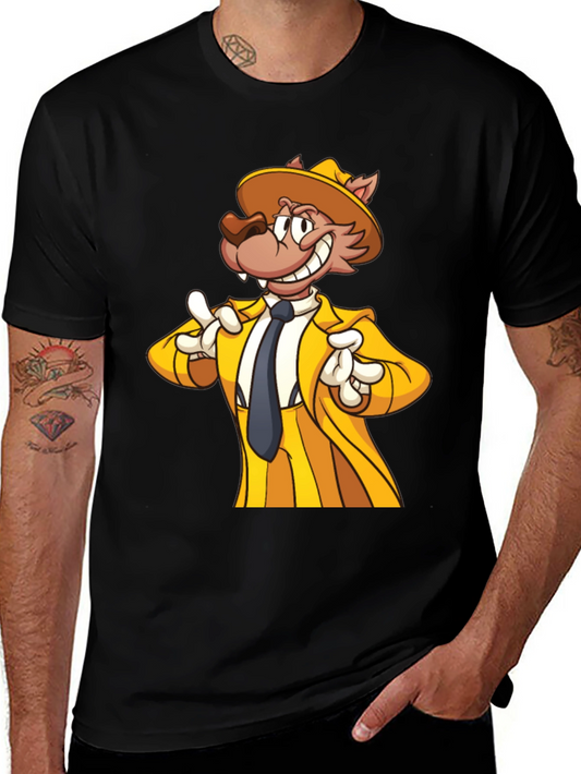 Cartoon Wolf in Yellow Suit - Mens Black T-Shirt