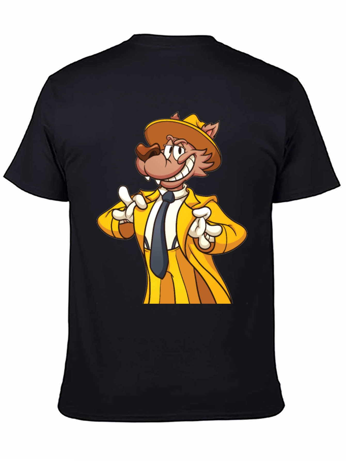 Cartoon Wolf in Yellow Suit - Mens Black T-Shirt