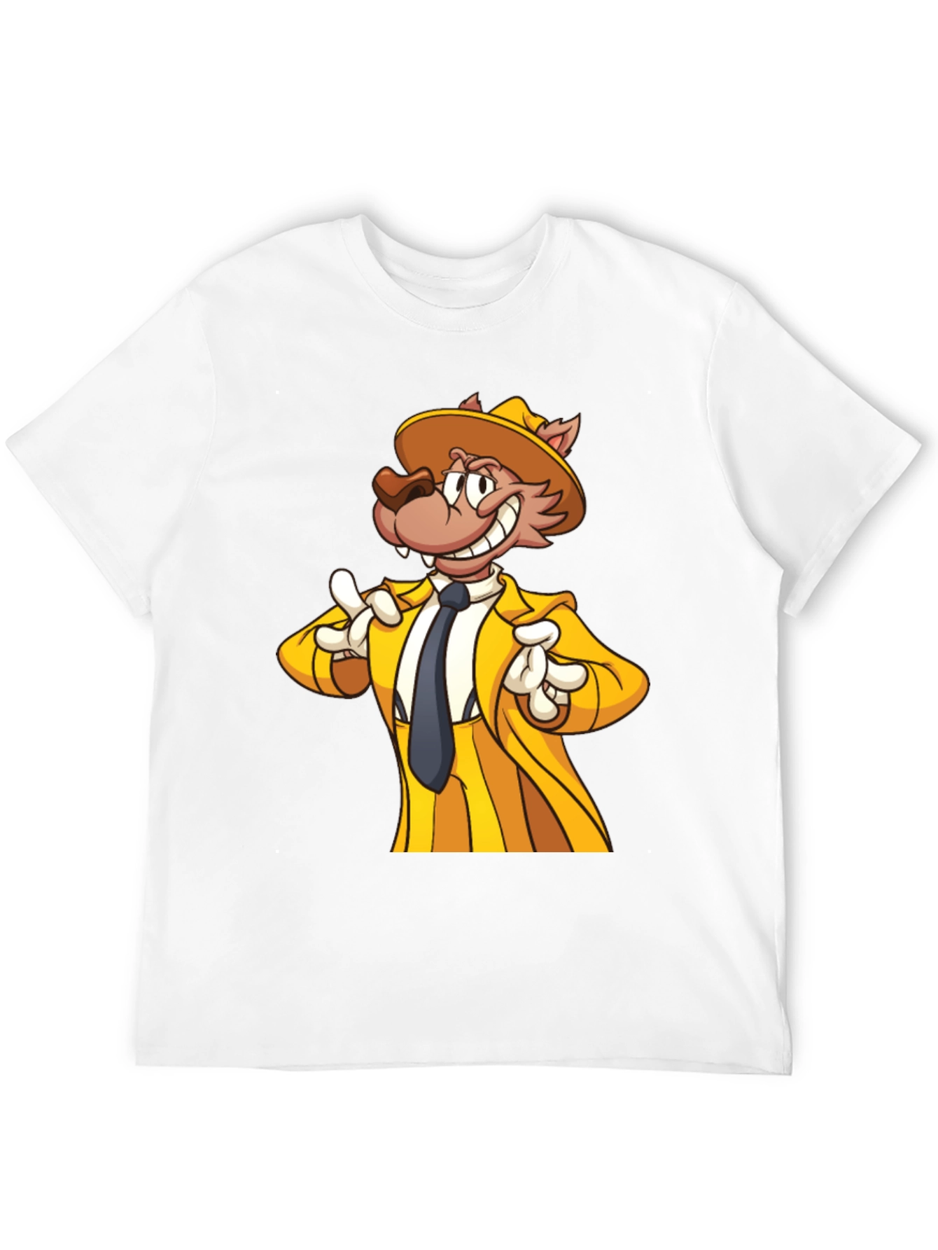 Cartoon Wolf in Yellow Suit - Mens Black T-Shirt