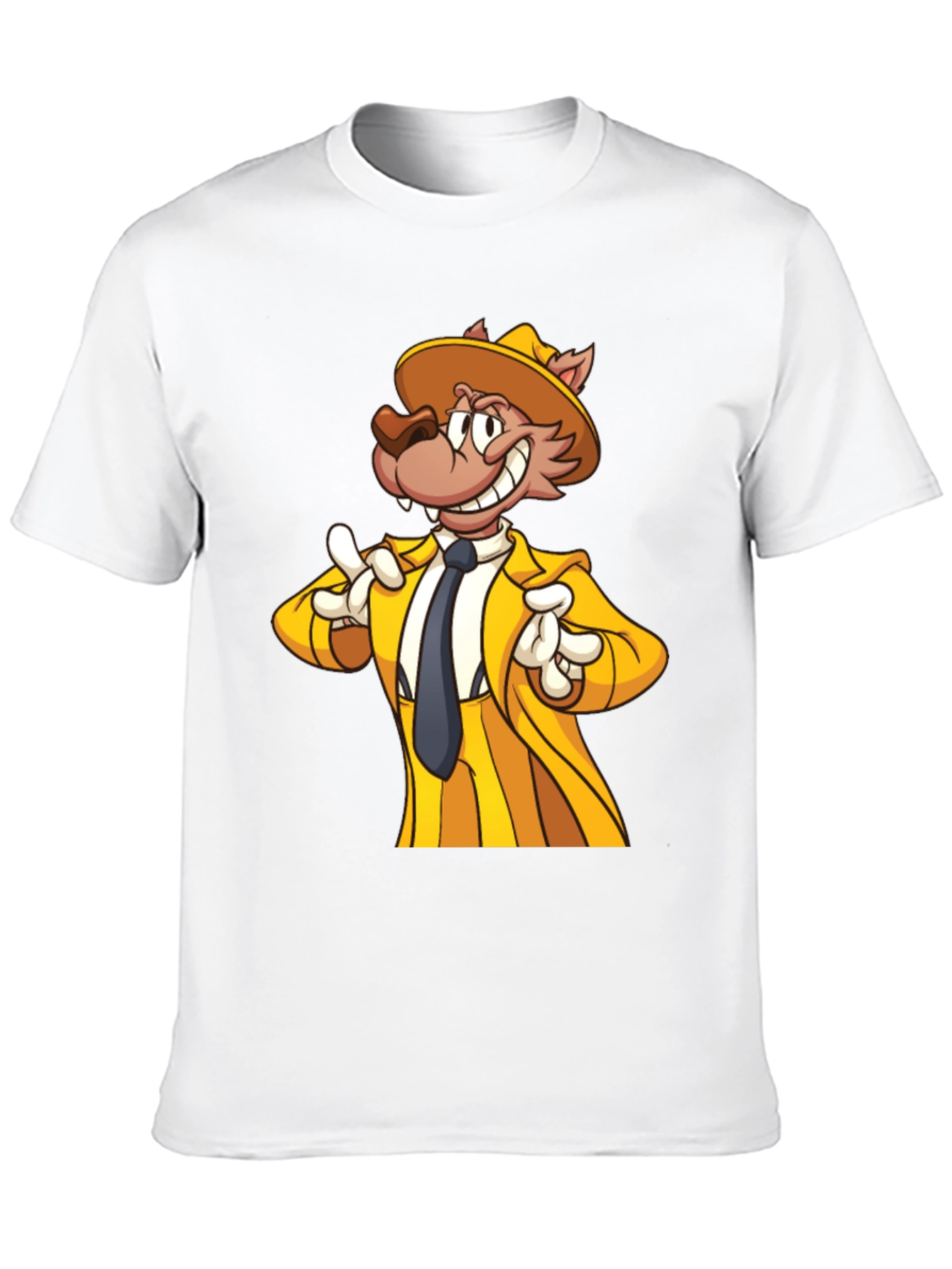 Cartoon Wolf in Yellow Suit - Mens Black T-Shirt