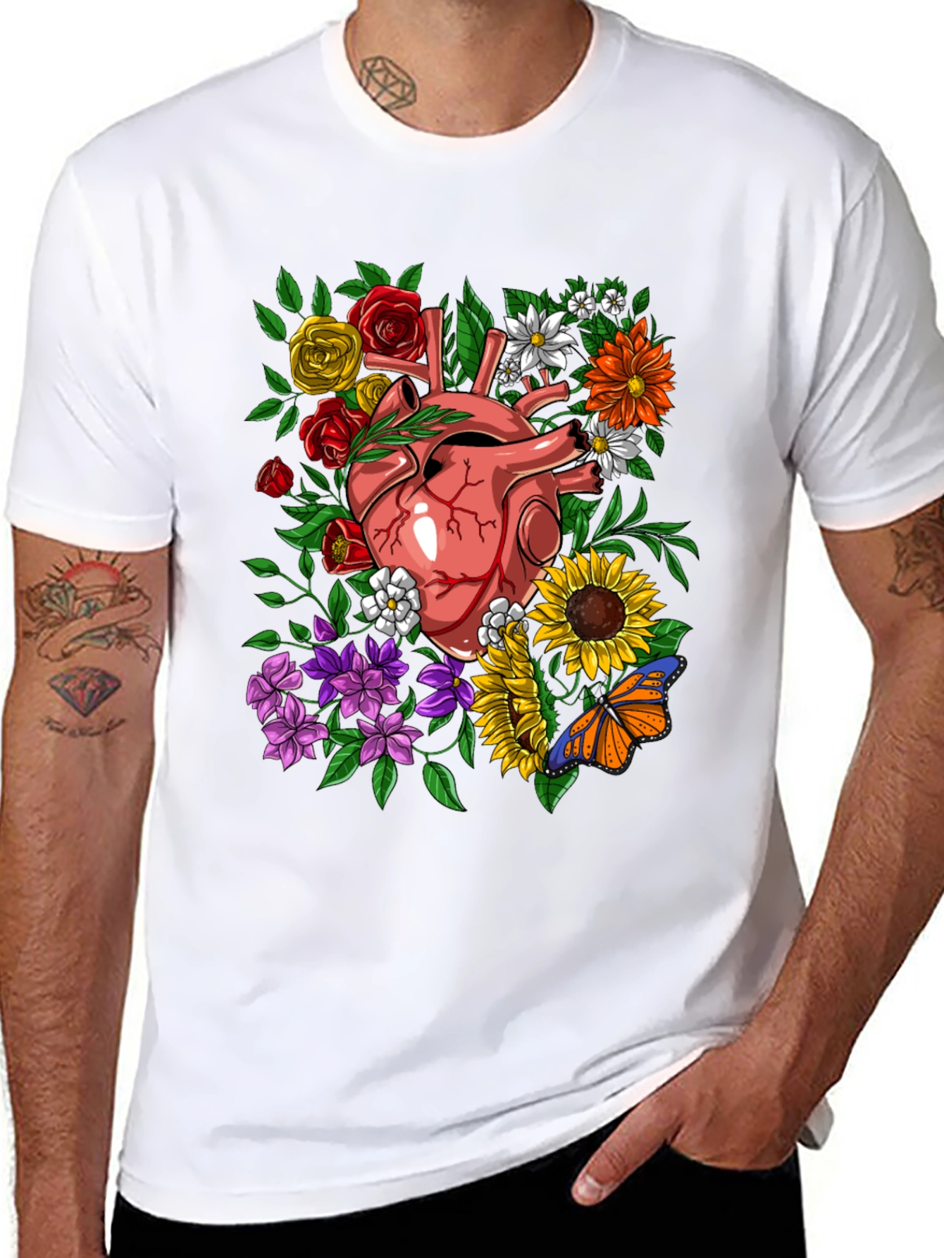 Floral Heart Graphic T-Shirt - Unique Anatomical Art