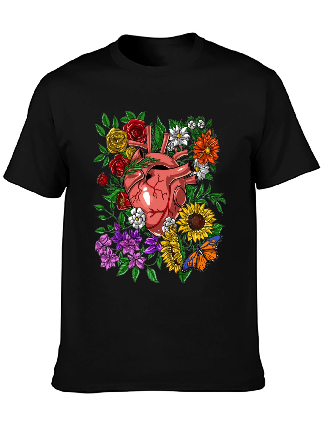 Floral Heart Graphic T-Shirt - Unique Anatomical Art