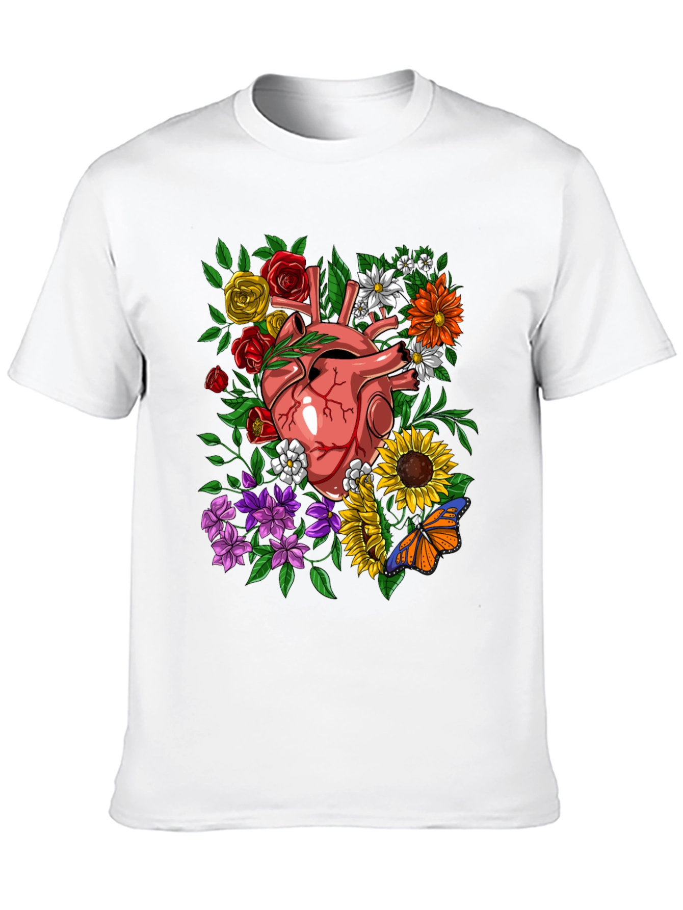 Floral Heart Graphic T-Shirt - Unique Anatomical Art
