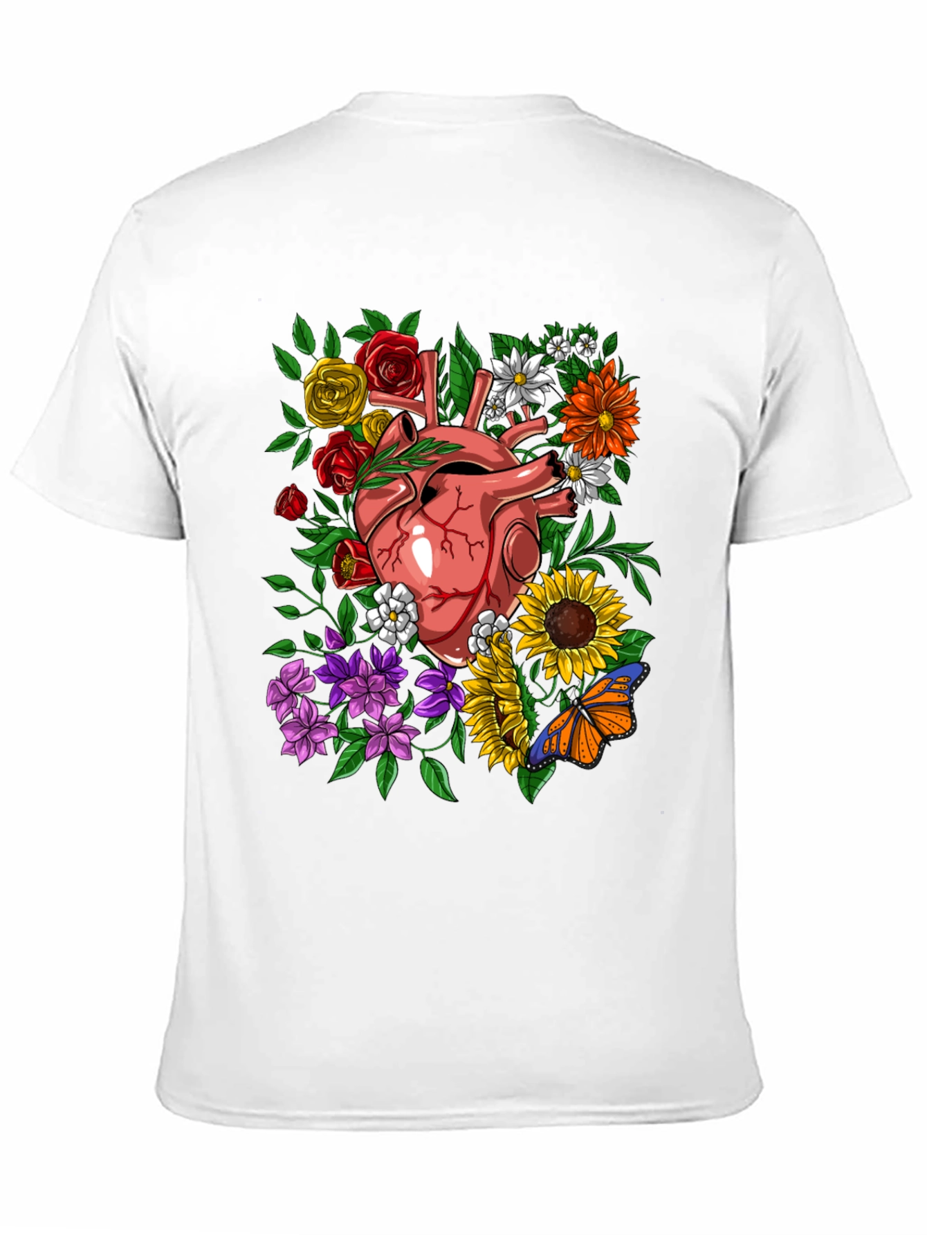 Floral Heart Graphic T-Shirt - Unique Anatomical Art