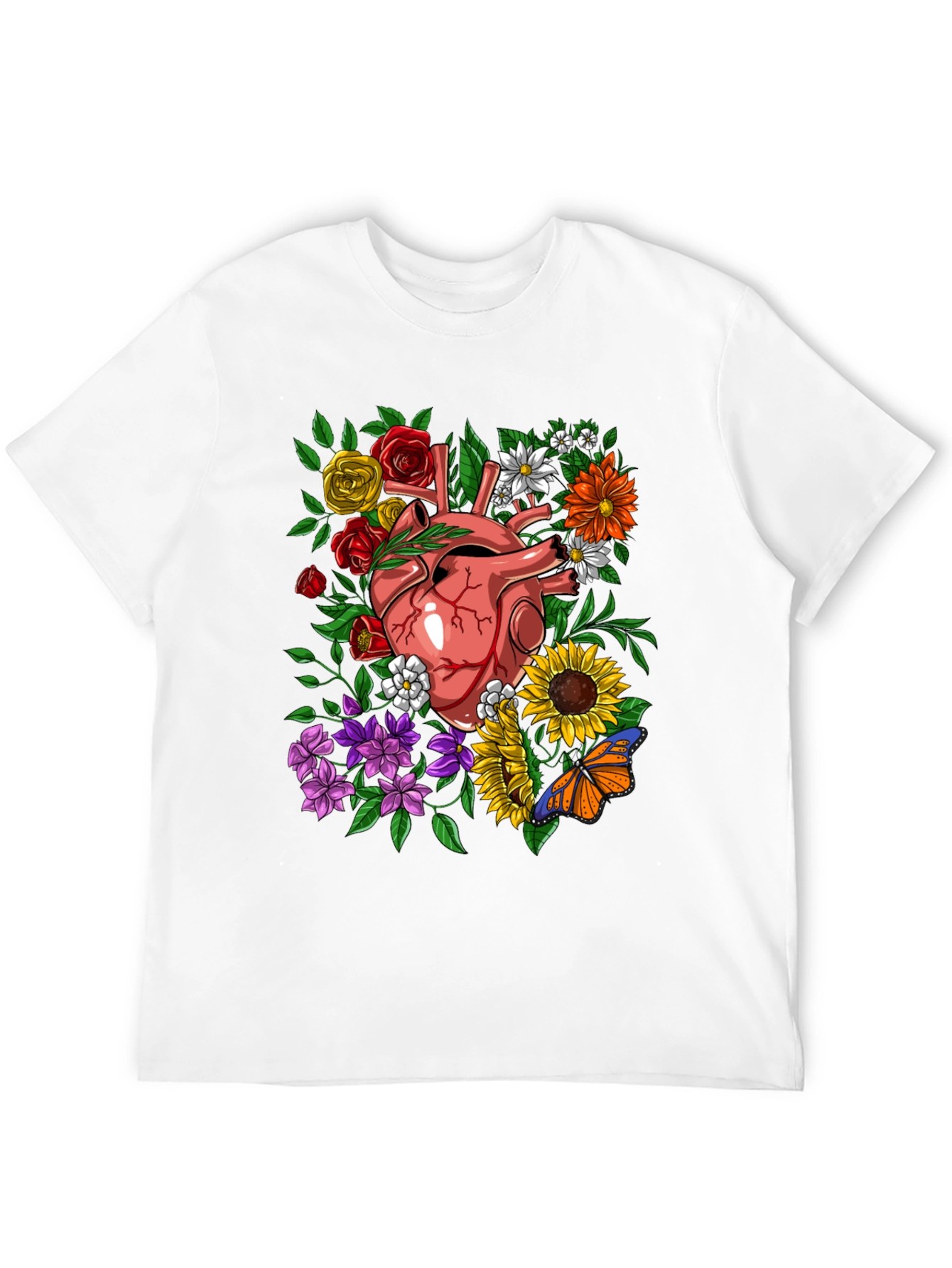 Floral Heart Graphic T-Shirt - Unique Anatomical Art