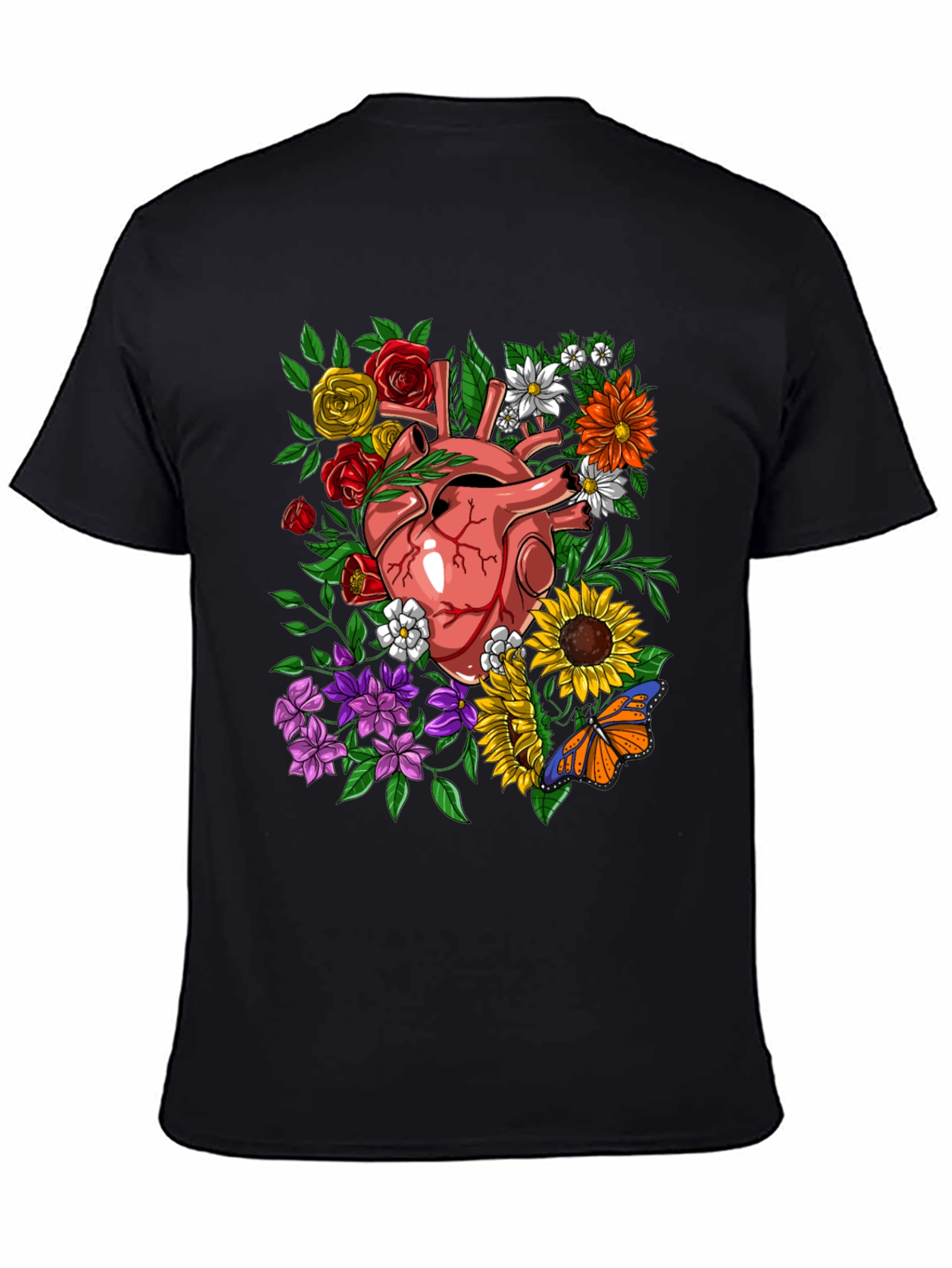 Floral Heart Graphic T-Shirt - Unique Anatomical Art