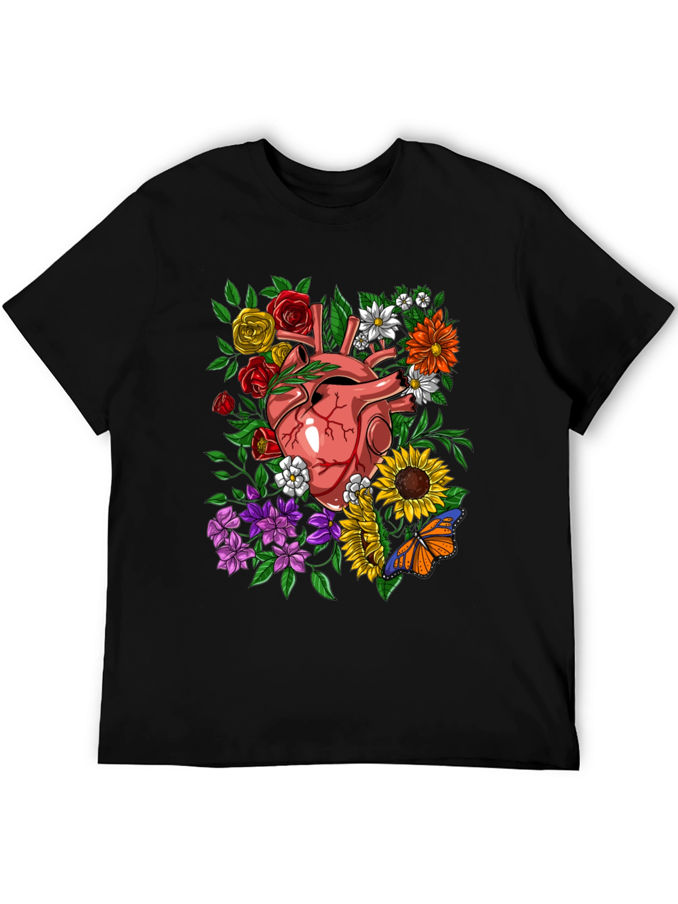 Floral Heart Graphic T-Shirt - Unique Anatomical Art