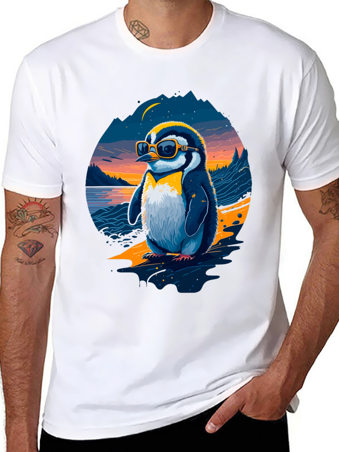 Cool Penguin Graphic Tee - Black Cotton Blend