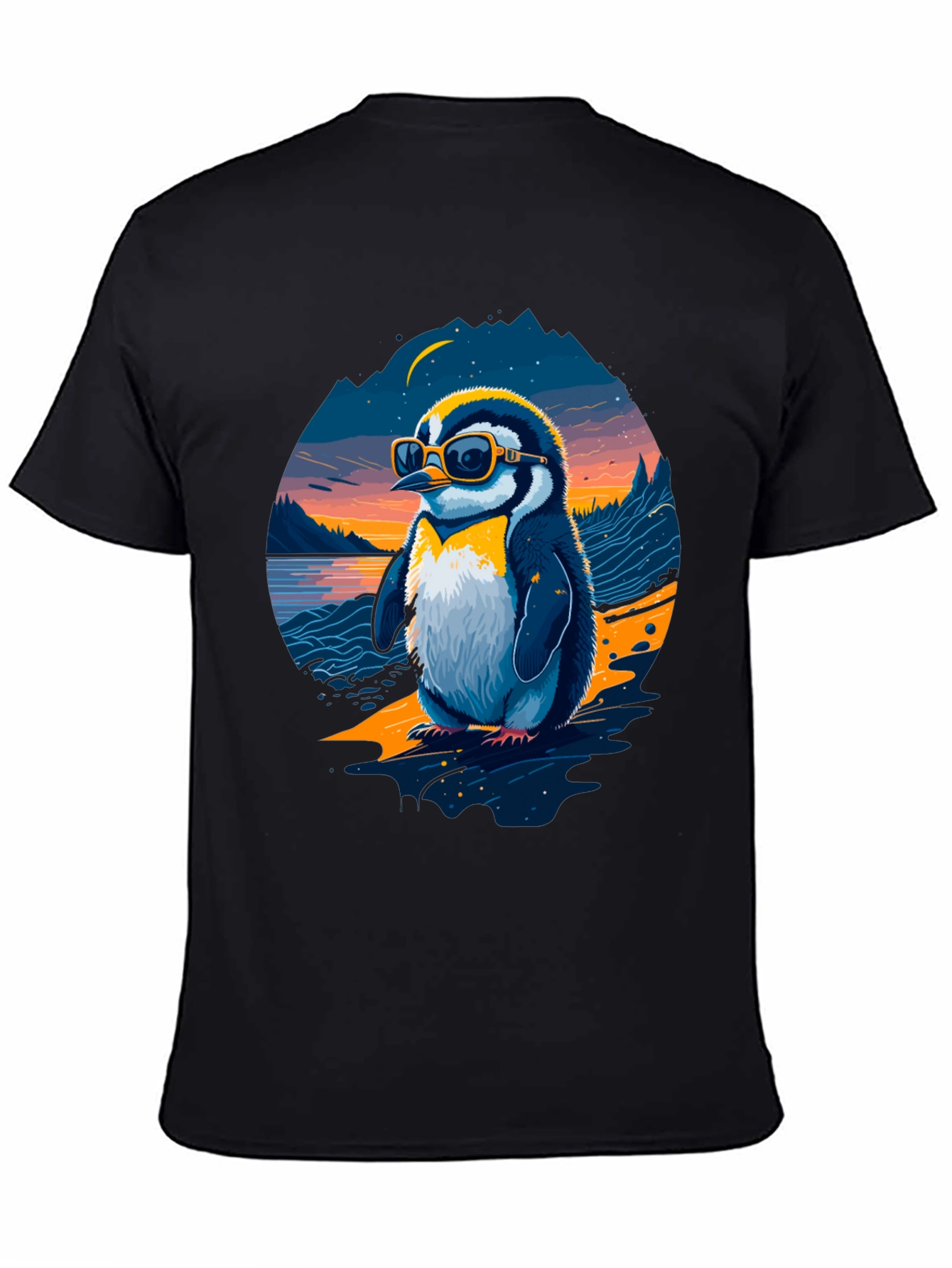 Cool Penguin Graphic Tee - Black Cotton Blend