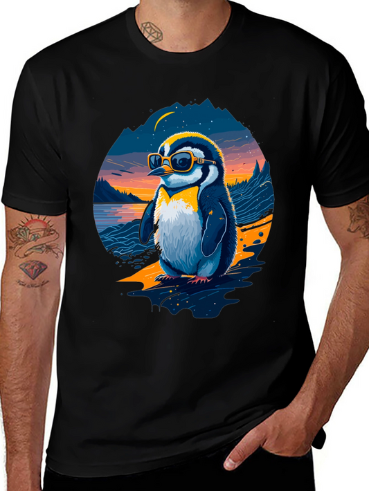 Cool Penguin Graphic Tee - Black Cotton Blend