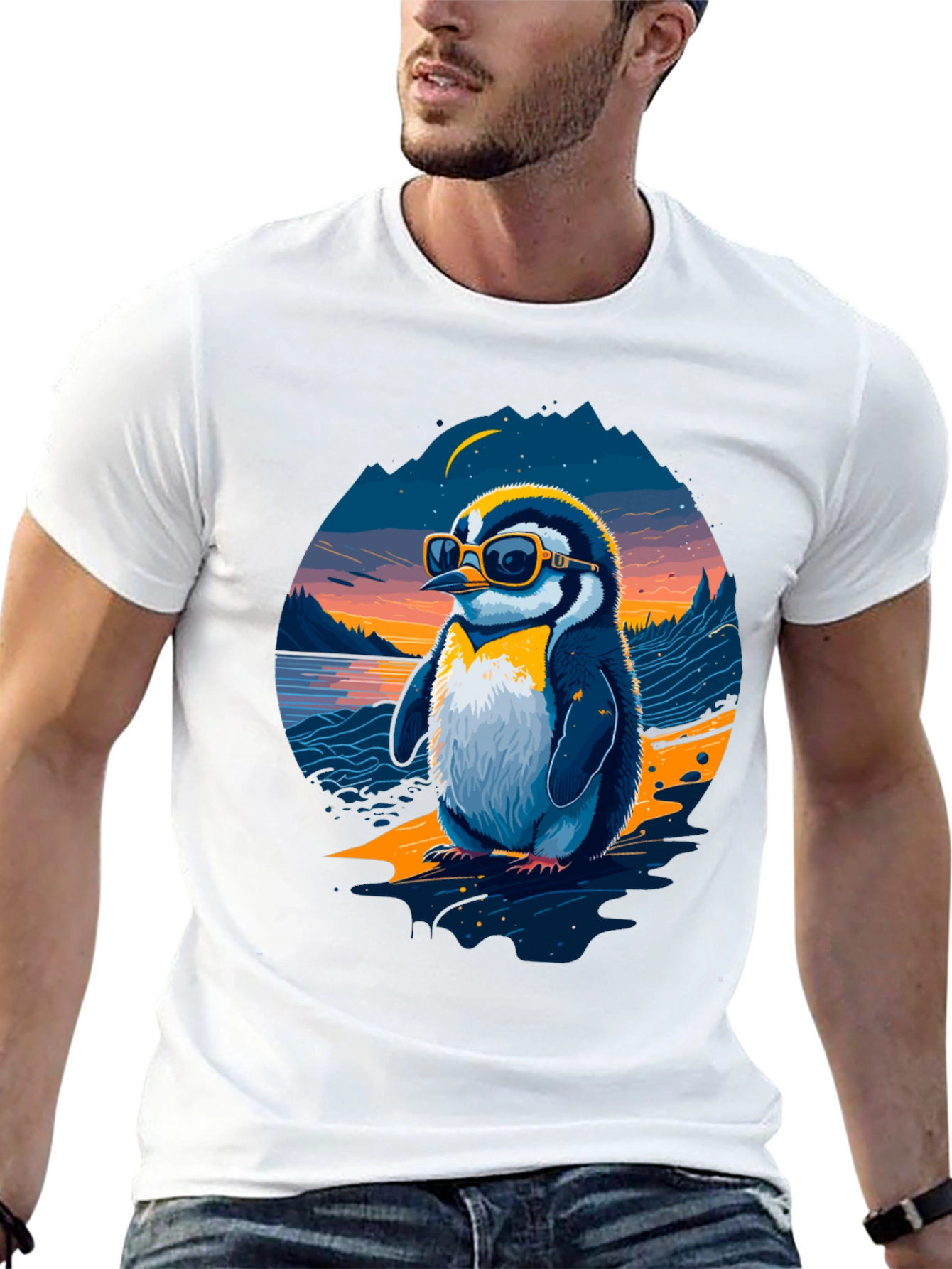 Cool Penguin Graphic Tee - Black Cotton Blend