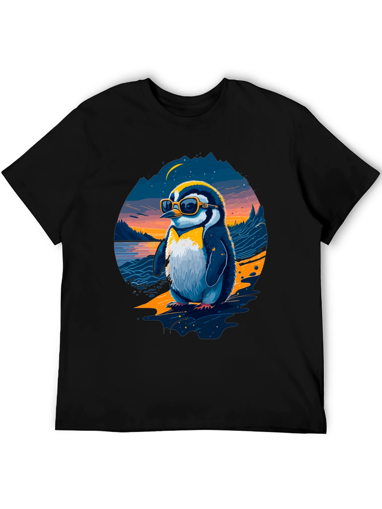 Cool Penguin Graphic Tee - Black Cotton Blend