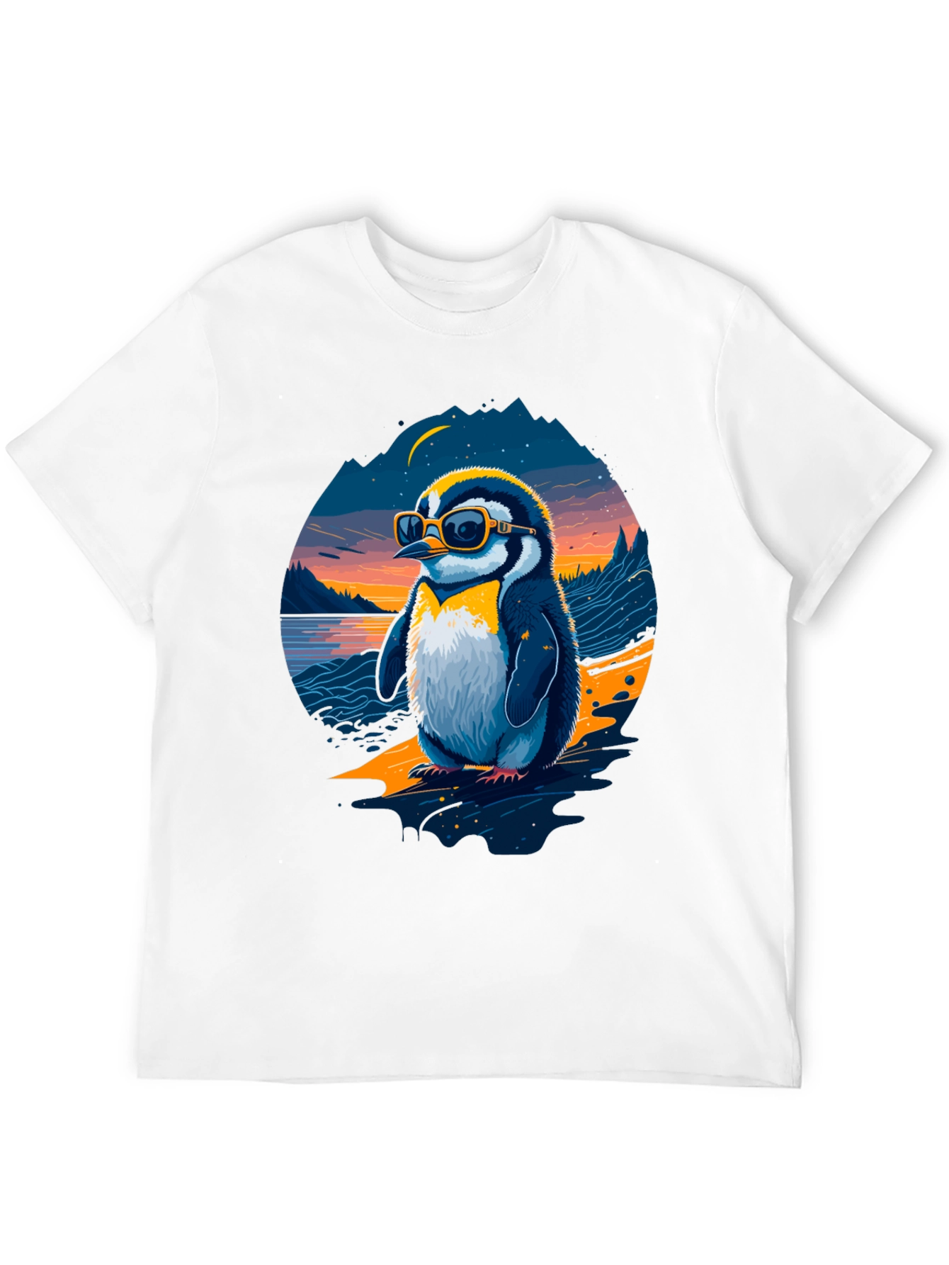 Cool Penguin Graphic Tee - Black Cotton Blend