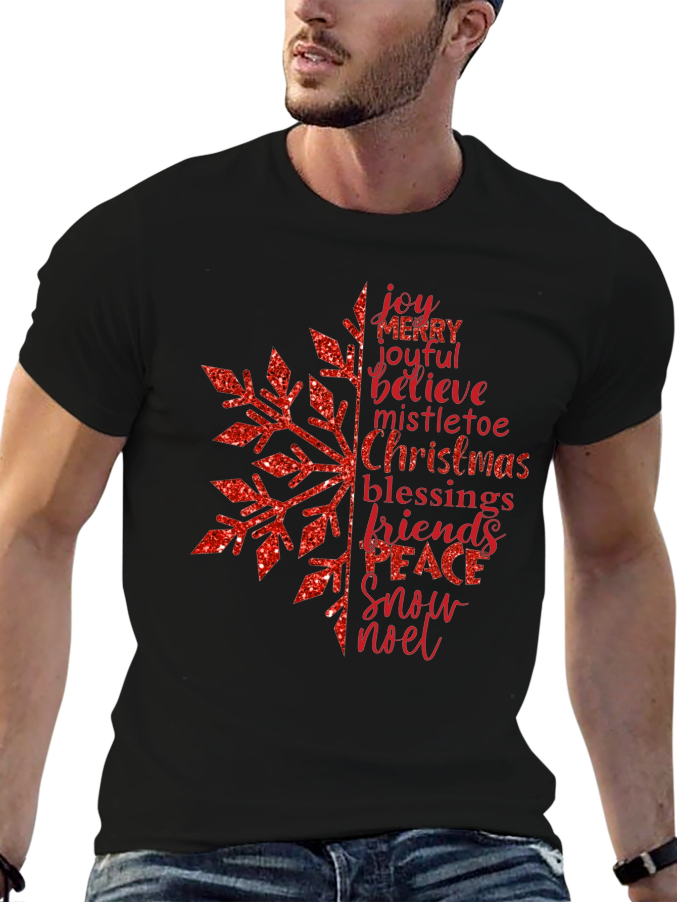 Festive Snowflake Word Art Graphic T-Shirt
