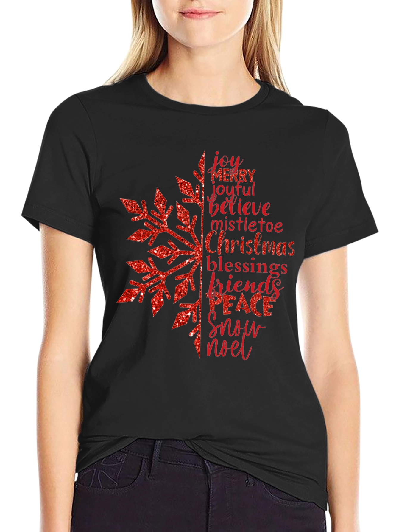 Festive Snowflake Word Art Graphic T-Shirt