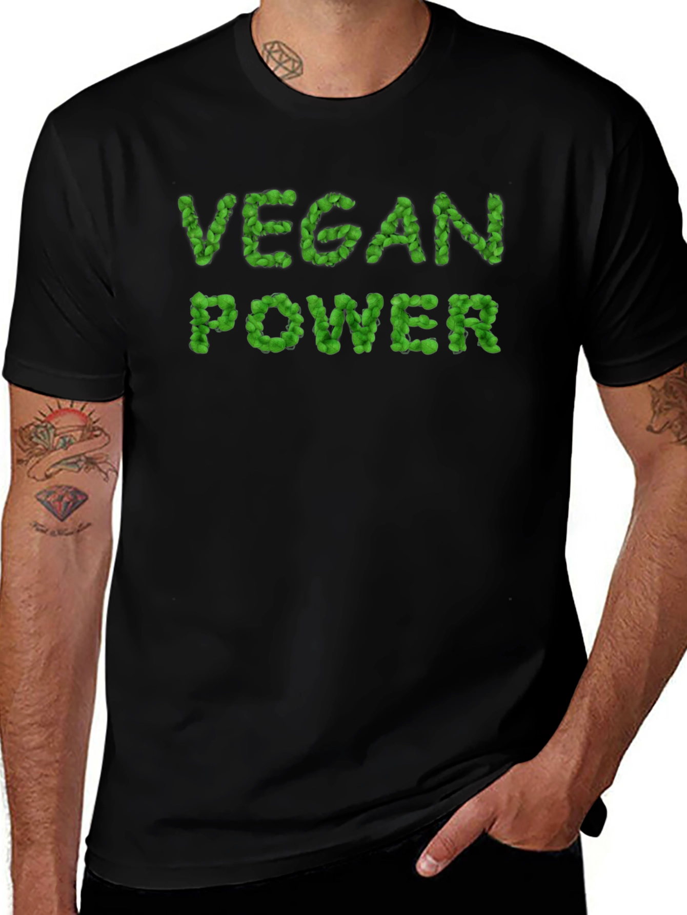 Vegan Power Leaf Lettering Graphic Tee