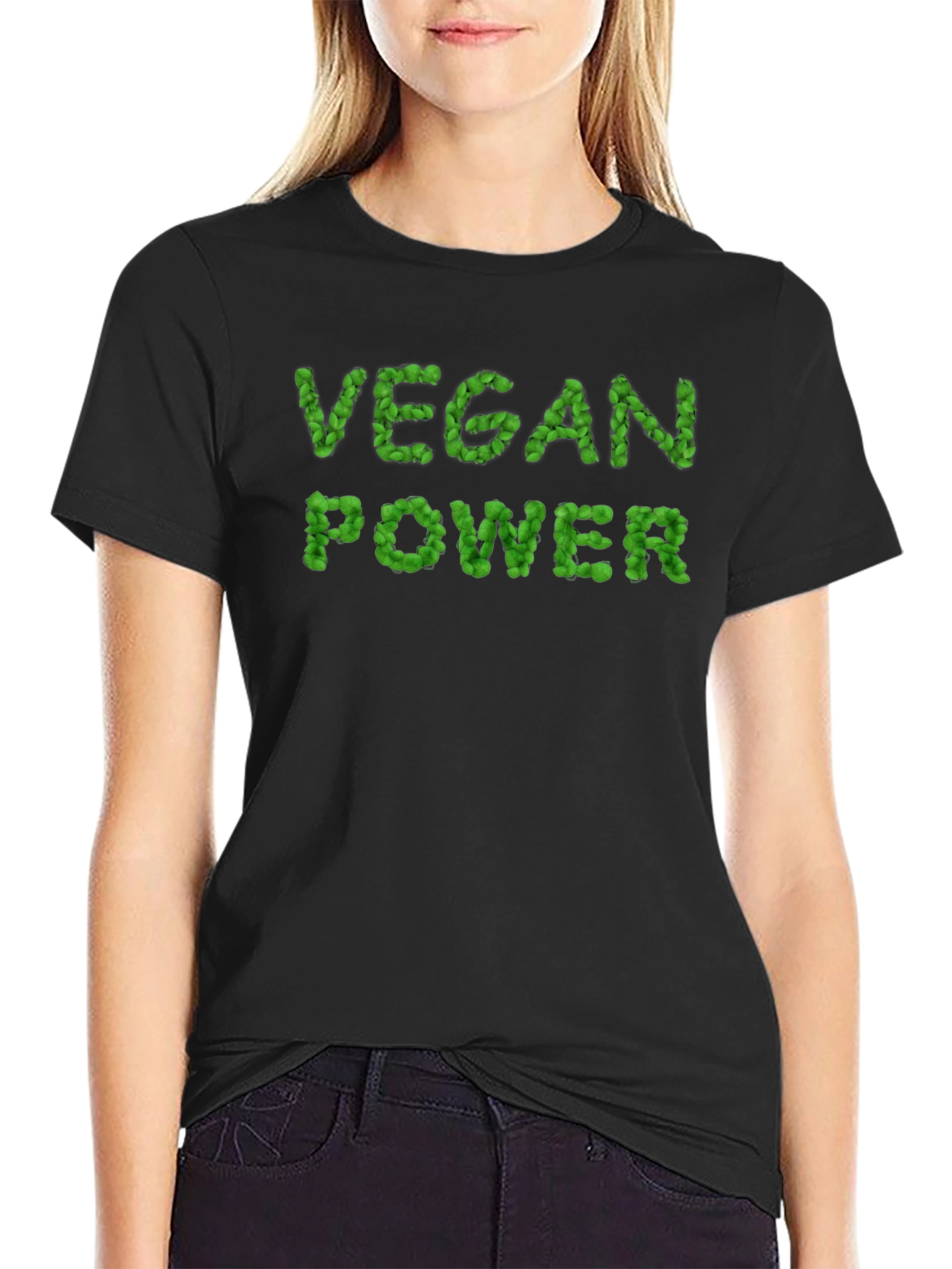 Vegan Power Leaf Lettering Graphic Tee