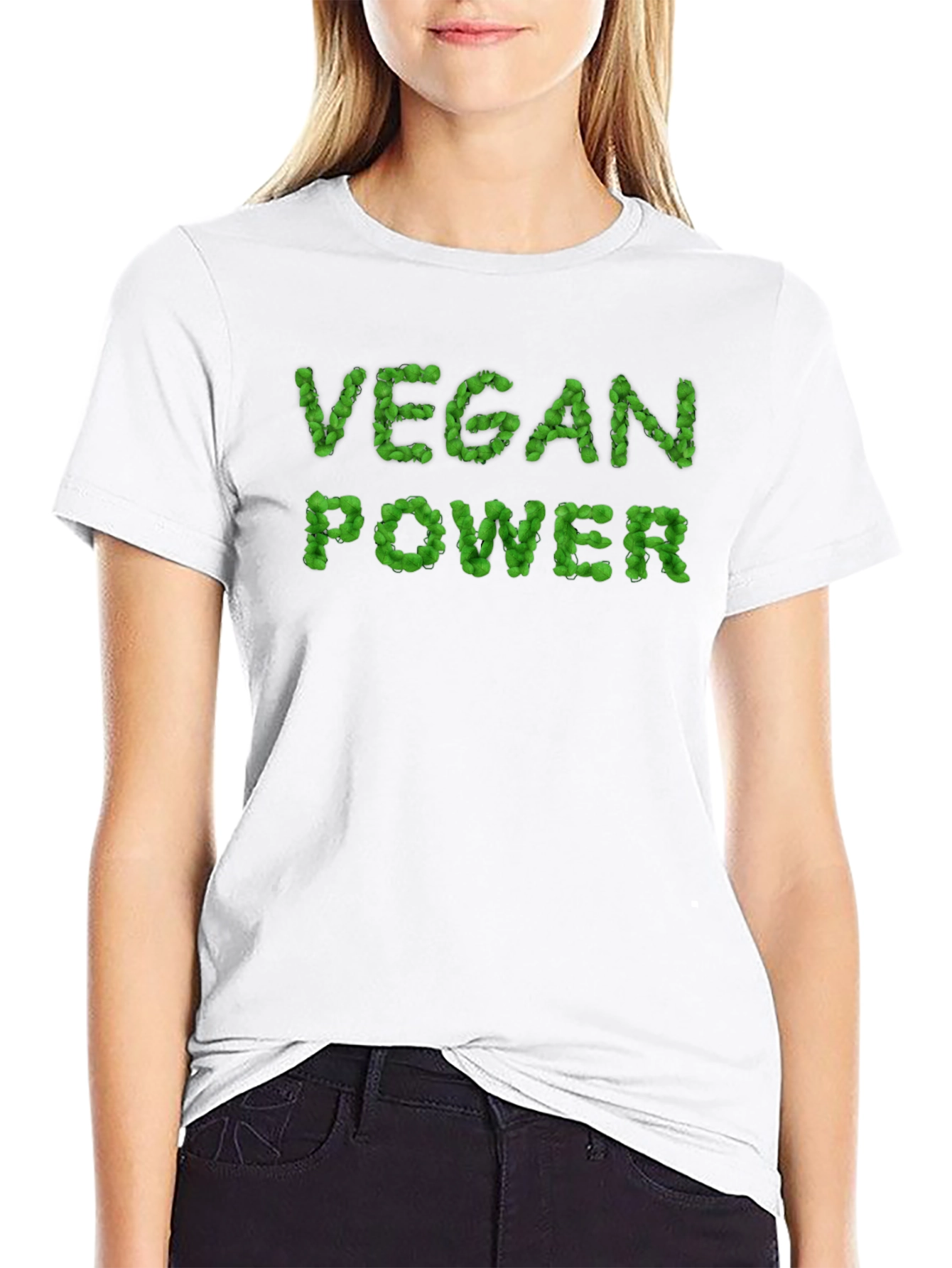 Vegan Power Leaf Lettering Graphic Tee