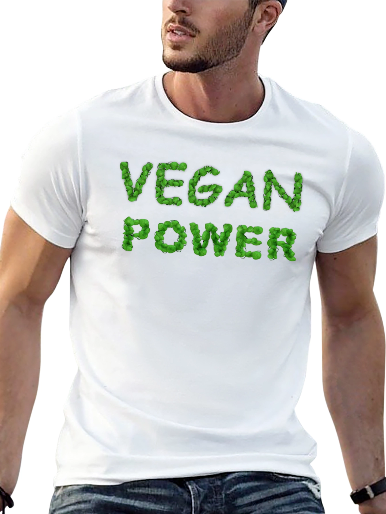 Vegan Power Leaf Lettering Graphic Tee