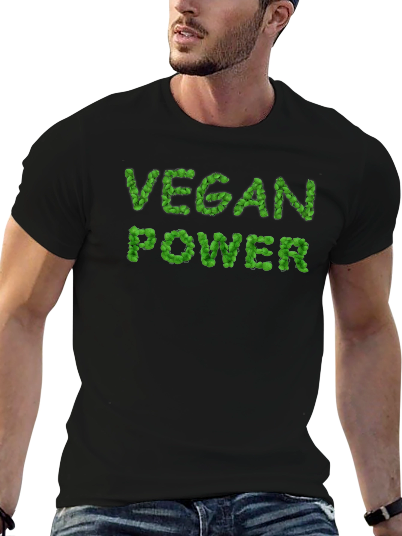 Vegan Power Leaf Lettering Graphic Tee