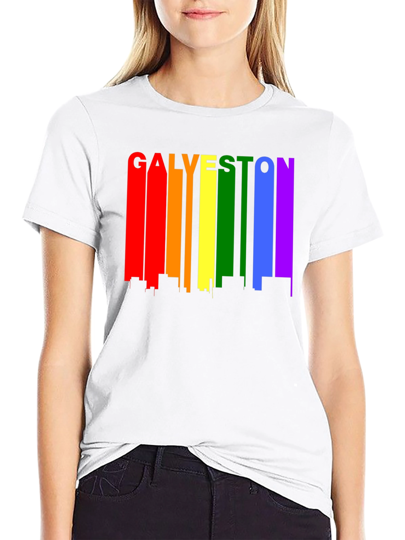 Galveston Pride Rainbow Skyline Graphic T-Shirt