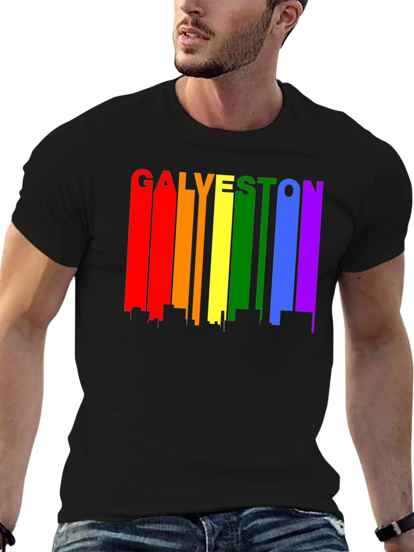 Galveston Pride Rainbow Skyline Graphic T-Shirt