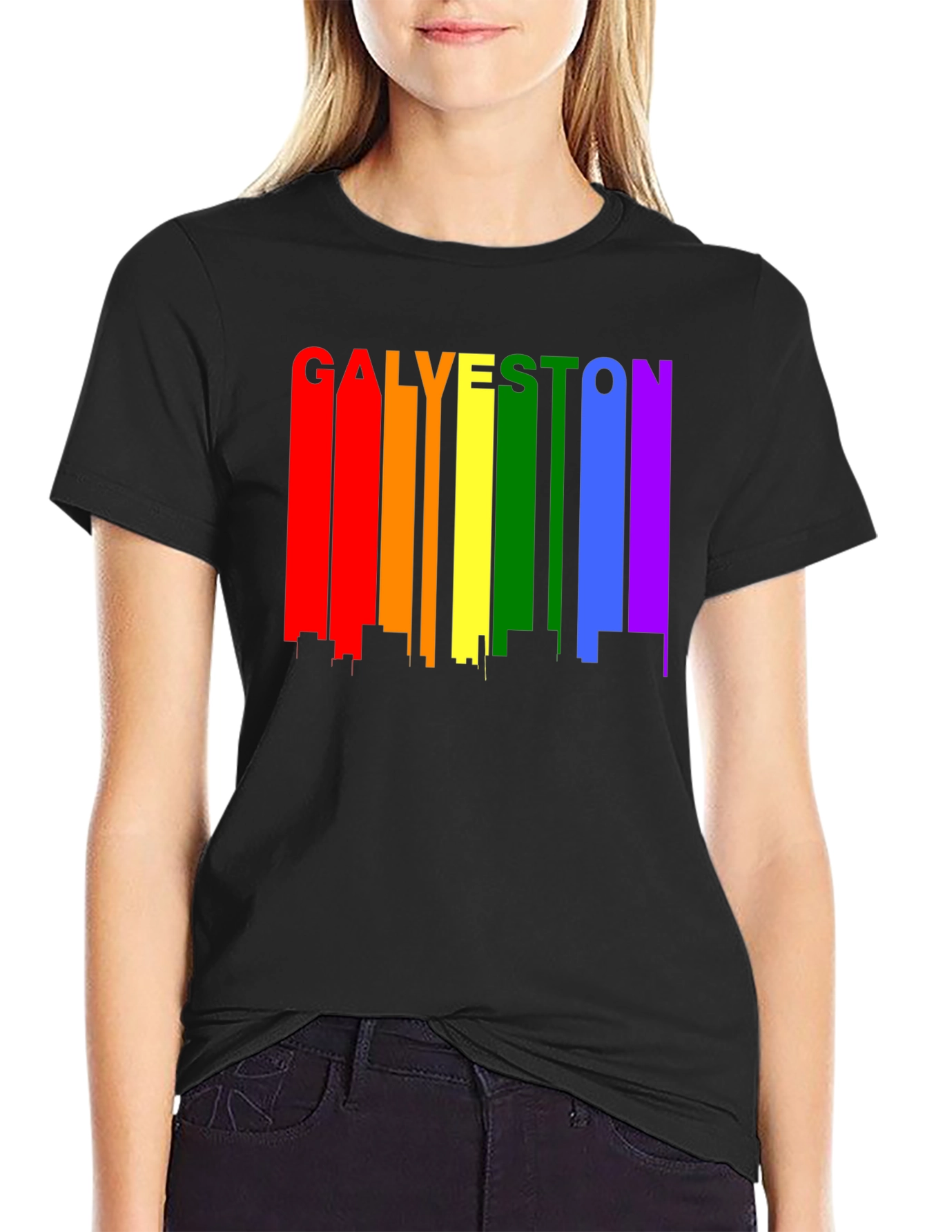 Galveston Pride Rainbow Skyline Graphic T-Shirt