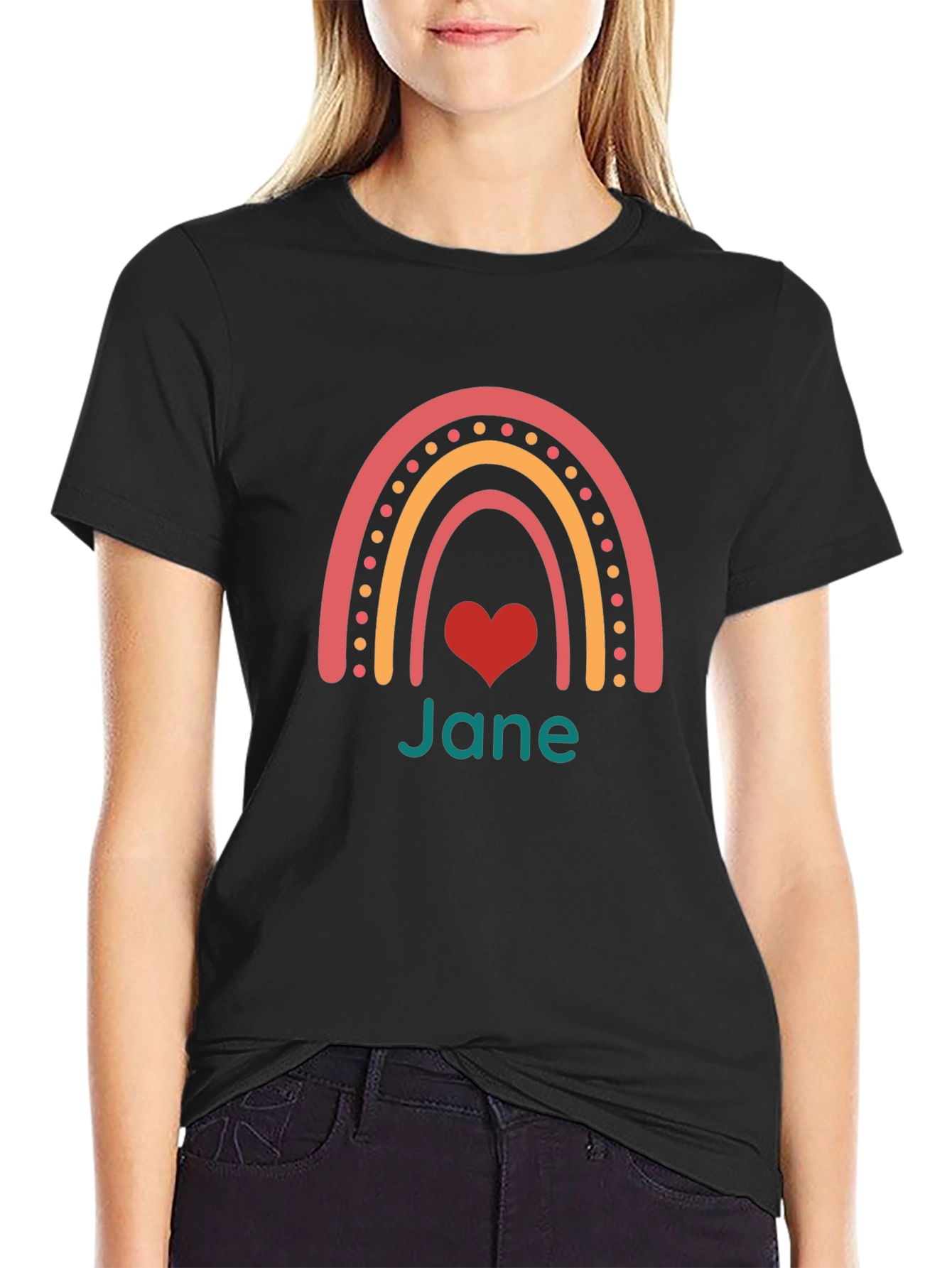 Rainbow Heart Personalized Womens T-Shirt