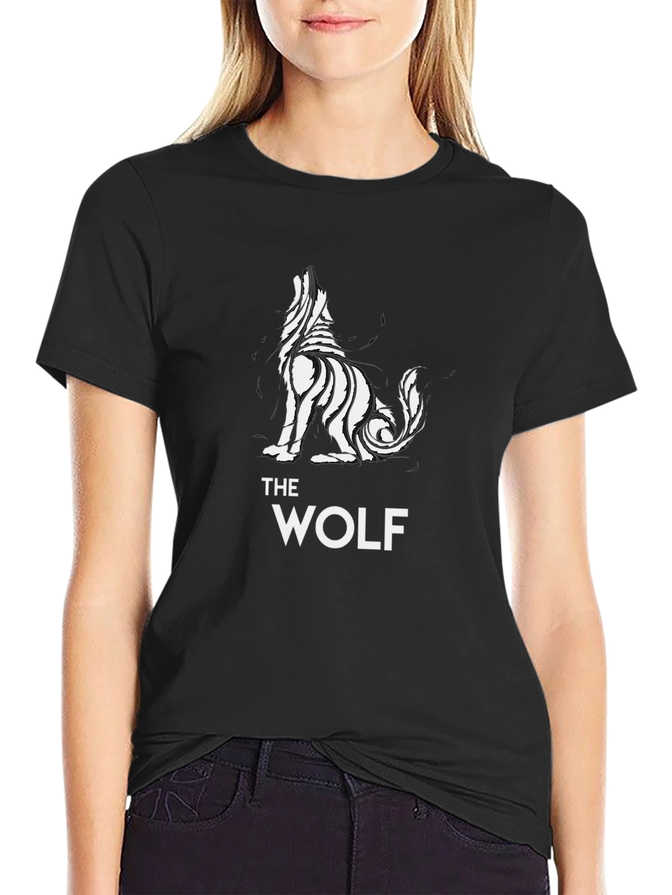 Tribal Wolf Graphic Tee - Black Cotton T-Shirt