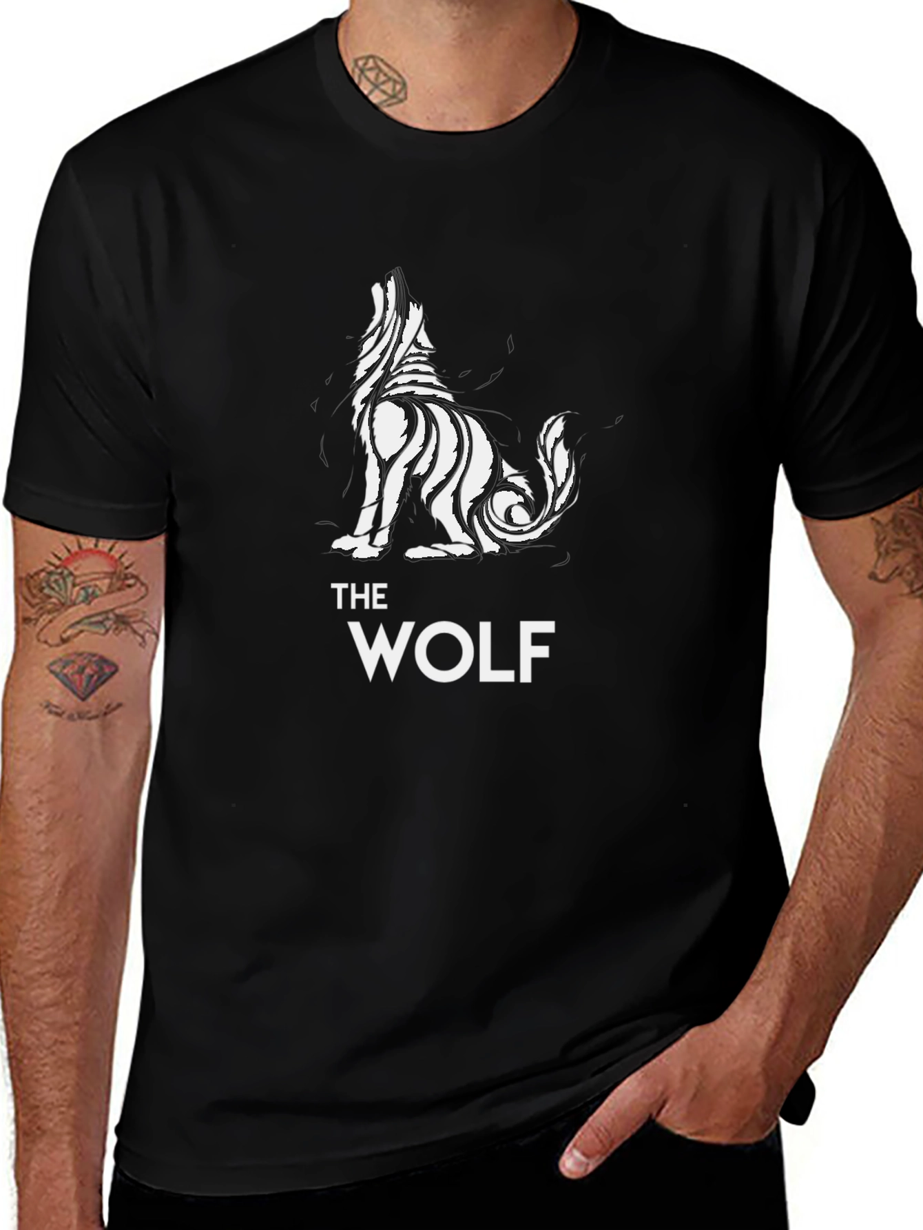 Tribal Wolf Graphic Tee - Black Cotton T-Shirt