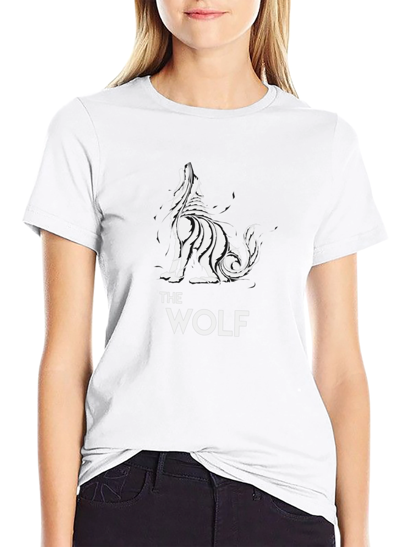 Tribal Wolf Graphic Tee - Black Cotton T-Shirt