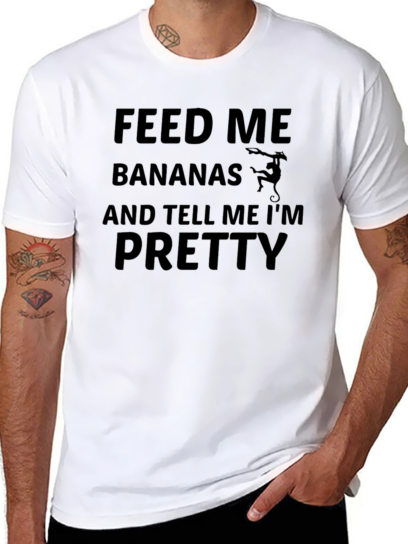 Funny Monkey Graphic T-Shirt: Feed Me Bananas