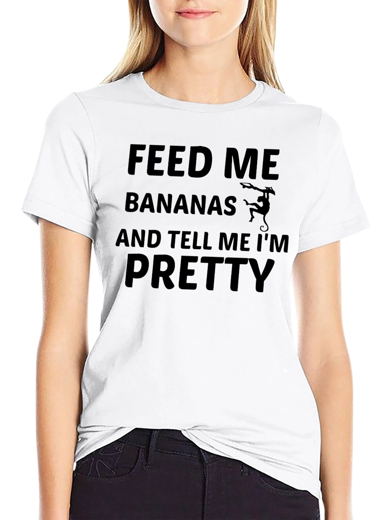 Funny Monkey Graphic T-Shirt: Feed Me Bananas
