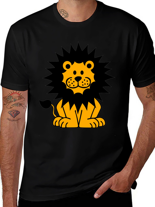 Cartoon Lion Graphic T-Shirt - Black