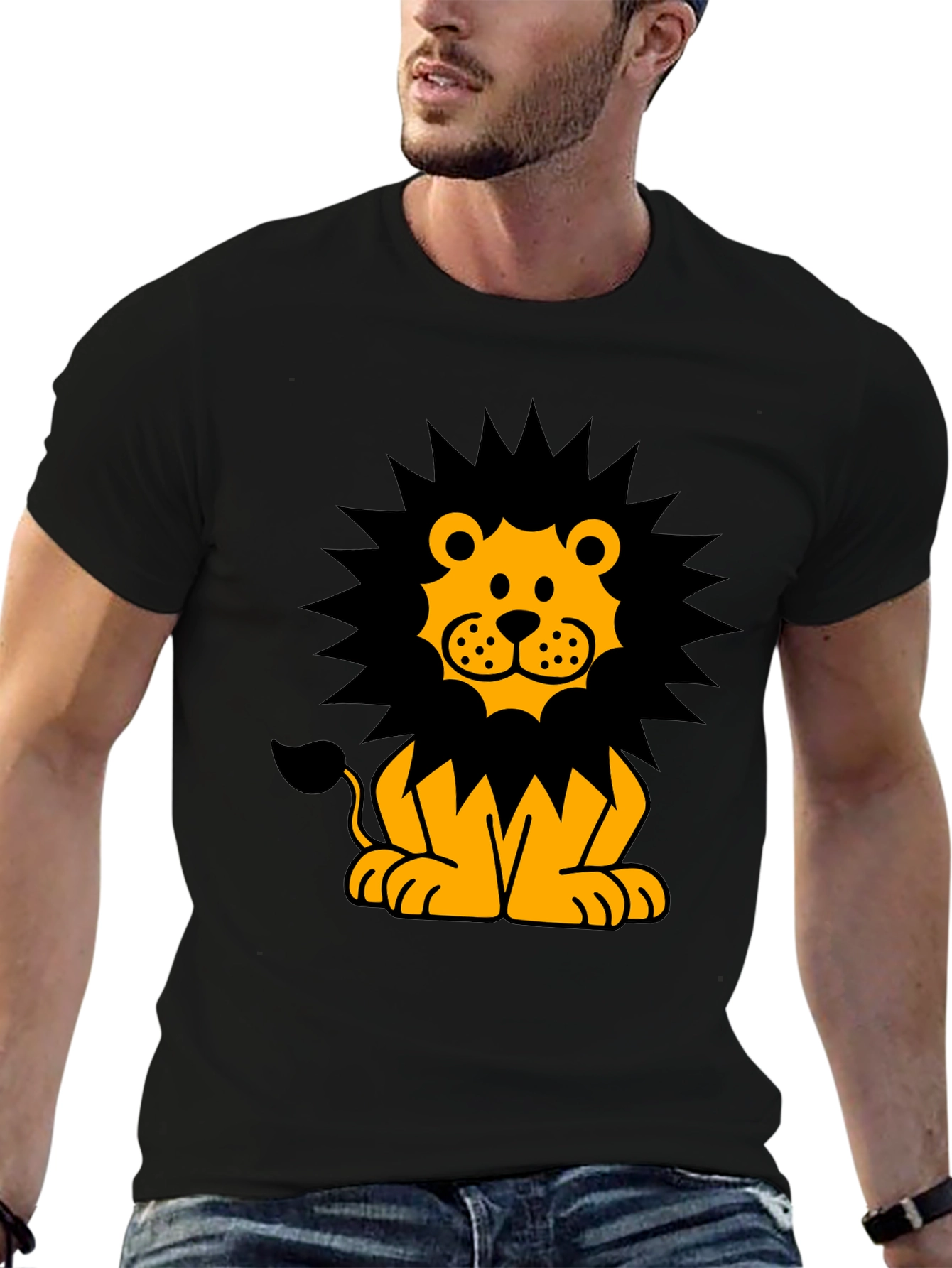 Cartoon Lion Graphic T-Shirt - Black