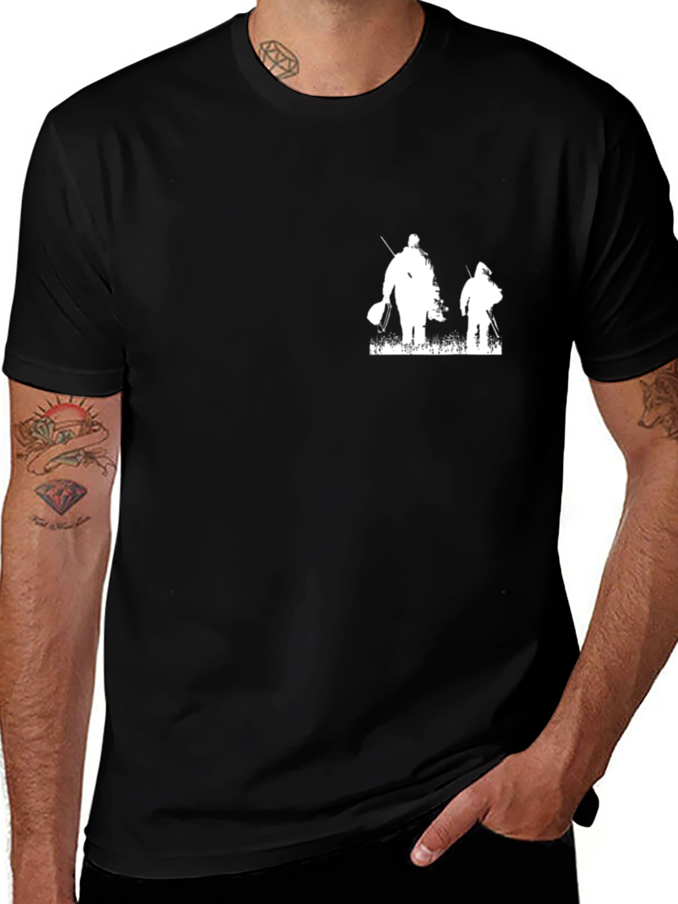 Black T-Shirt with Angler Silhouette Graphic