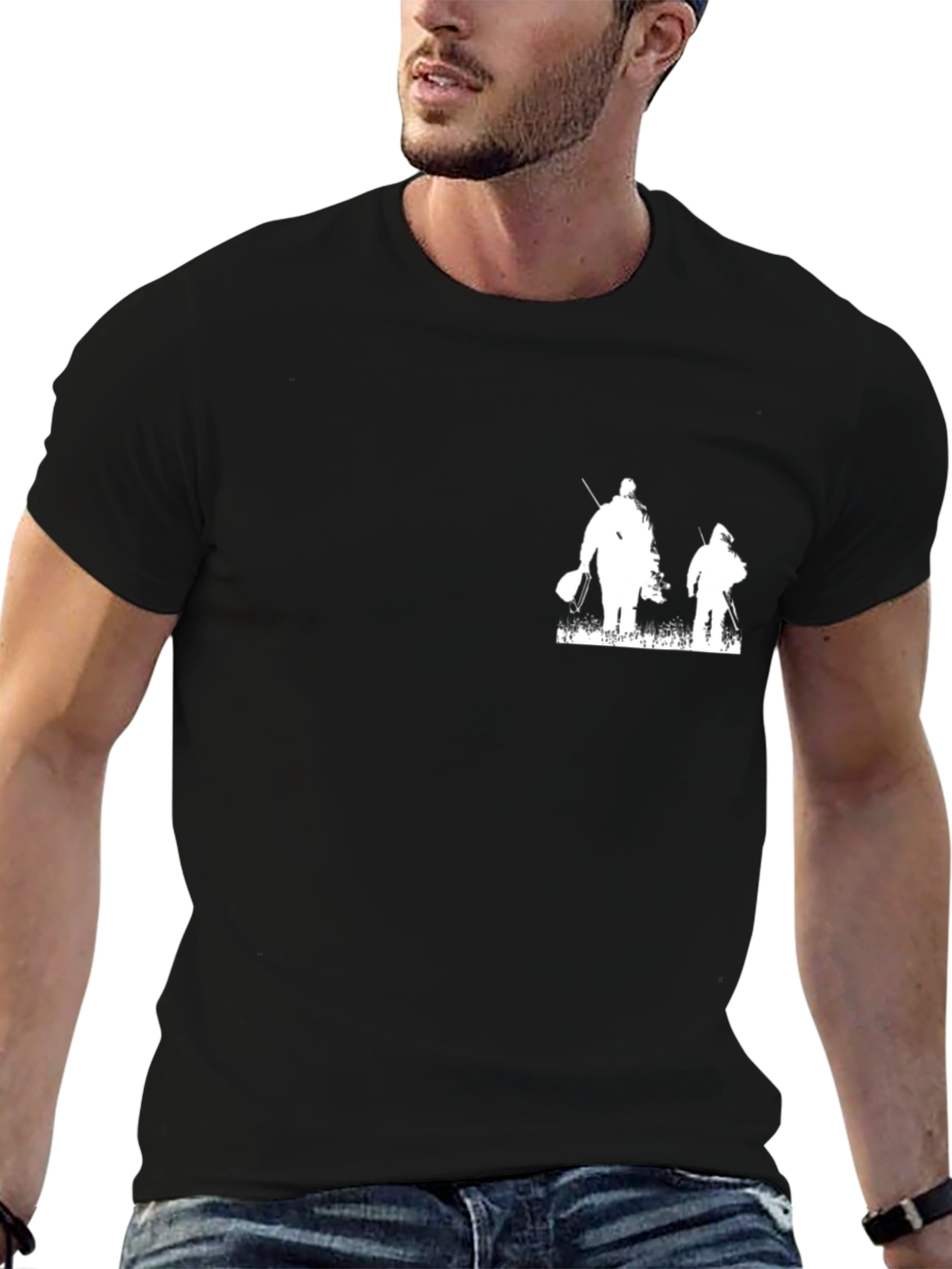 Black T-Shirt with Angler Silhouette Graphic