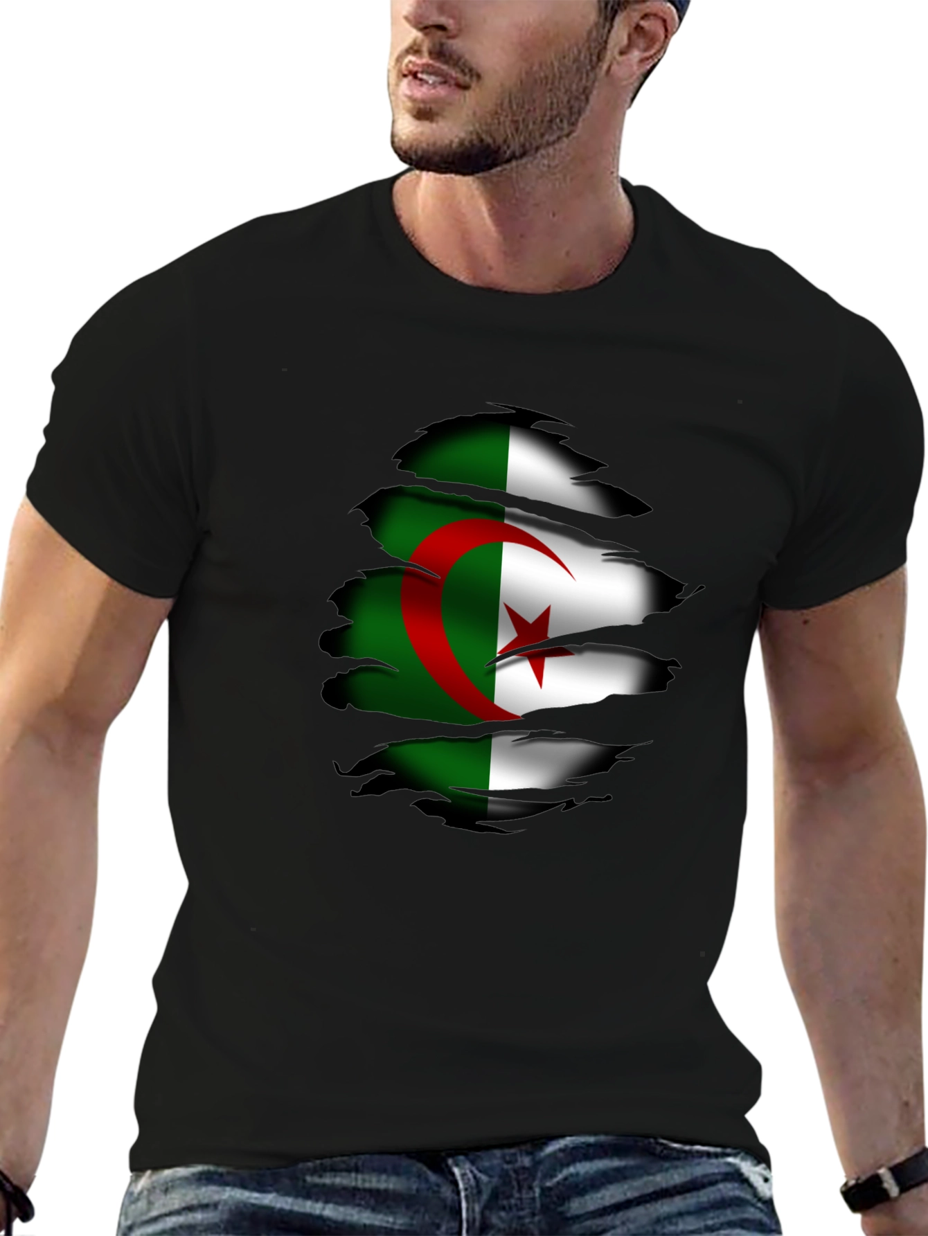 Algeria Flag Ripped T-Shirt - Unique Graphic Tee