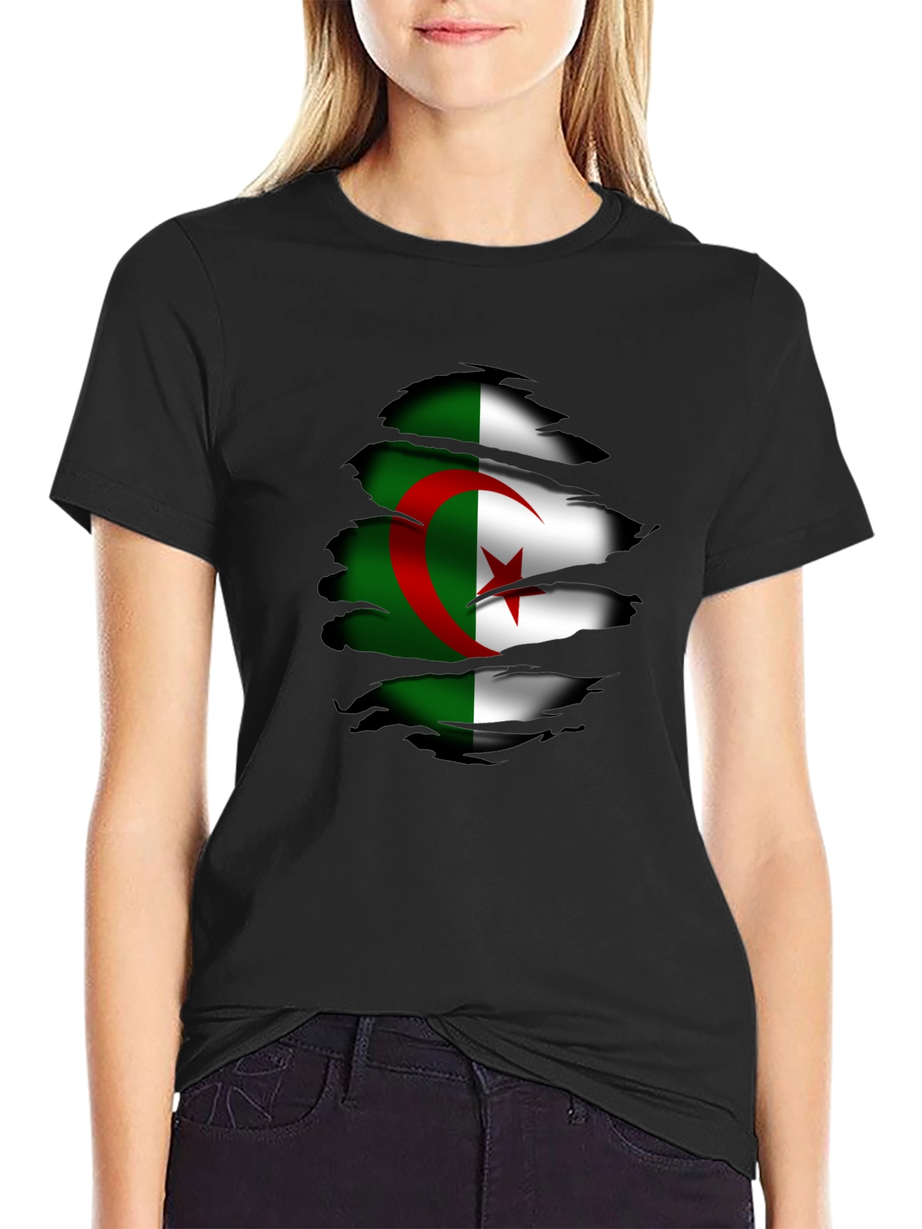 Algeria Flag Ripped T-Shirt - Unique Graphic Tee
